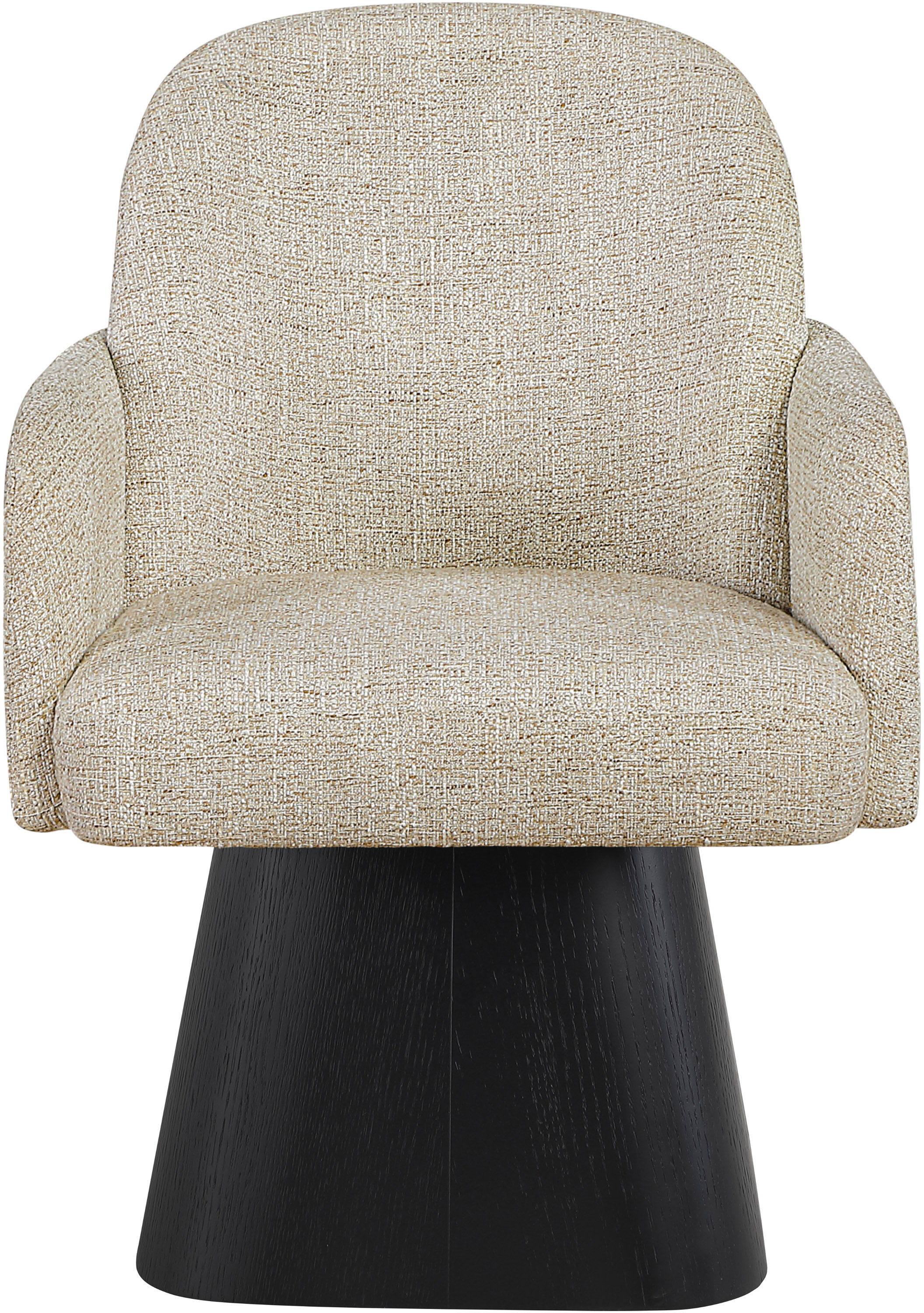 Marlowe - Linen Textured Fabric Upholstered Swivel Dining Arm Chair - Beige / Stained Black