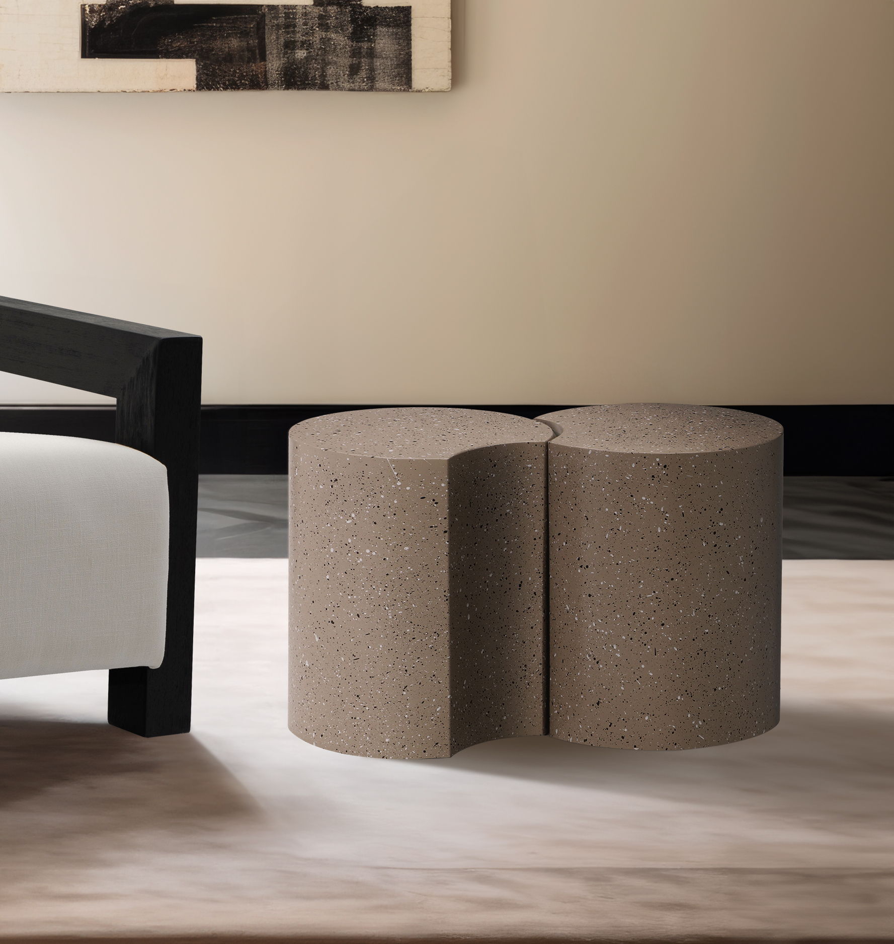 Dimple - 16" 2 Piece Modular End Table - Taupe Terazzo