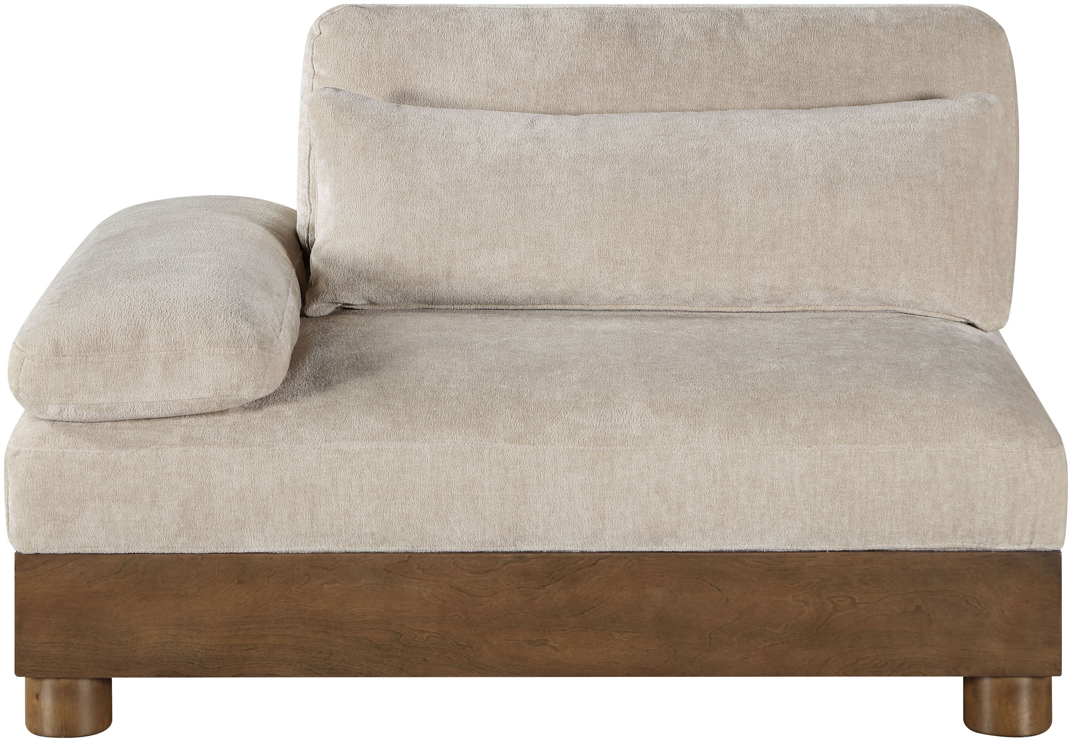 Turin - Chenille Fabric Upholstered Modular Left Arm Chair - Taupe / Brown Walnut