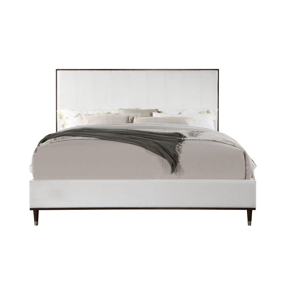 Carena - Queen Bed - Light Gray Fabric & White & Brown, white, view 8