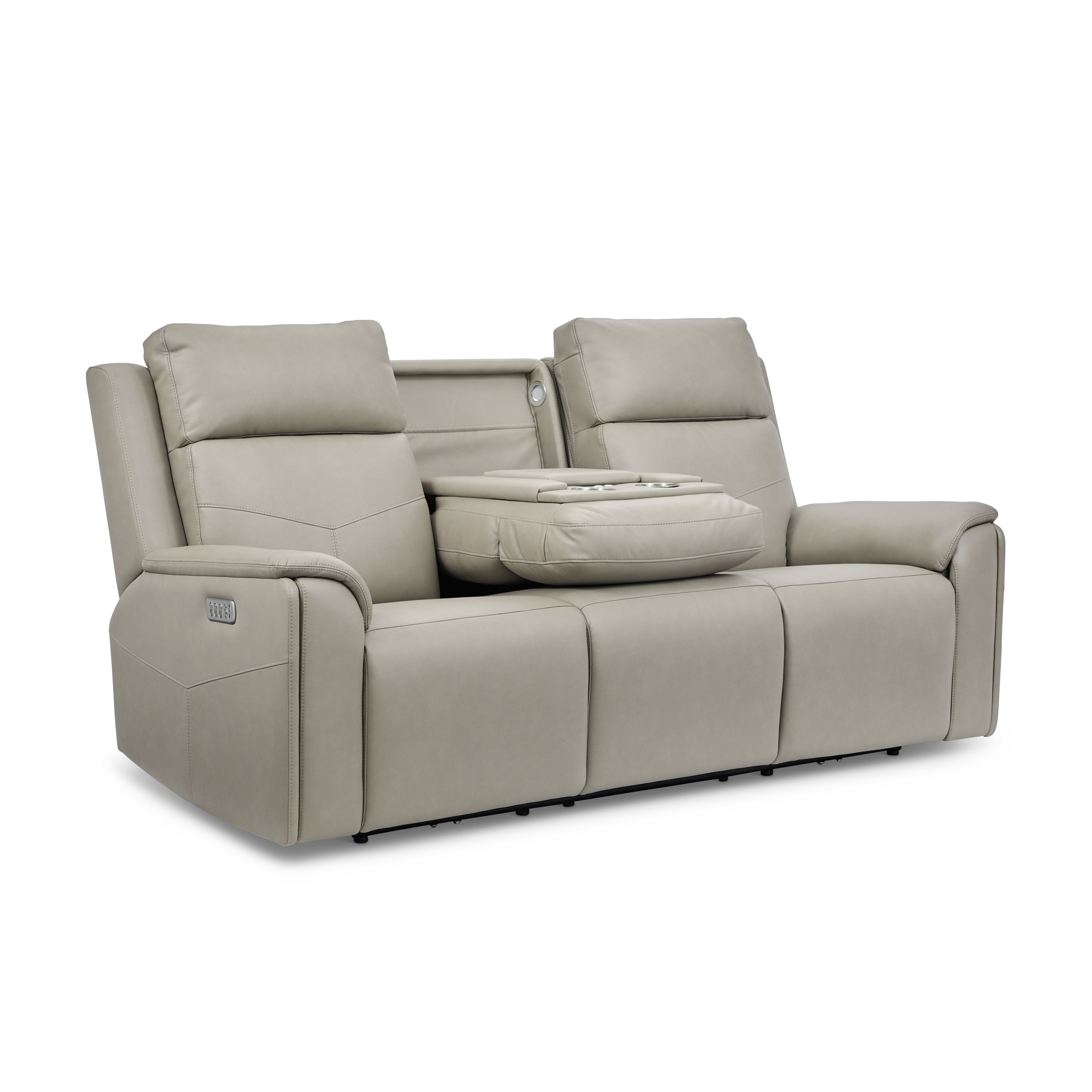 Vernon - Power Reclining Sofa With Console, Power Headrest, Lumbar, Heat & Massage - Beige, light gray, view 3