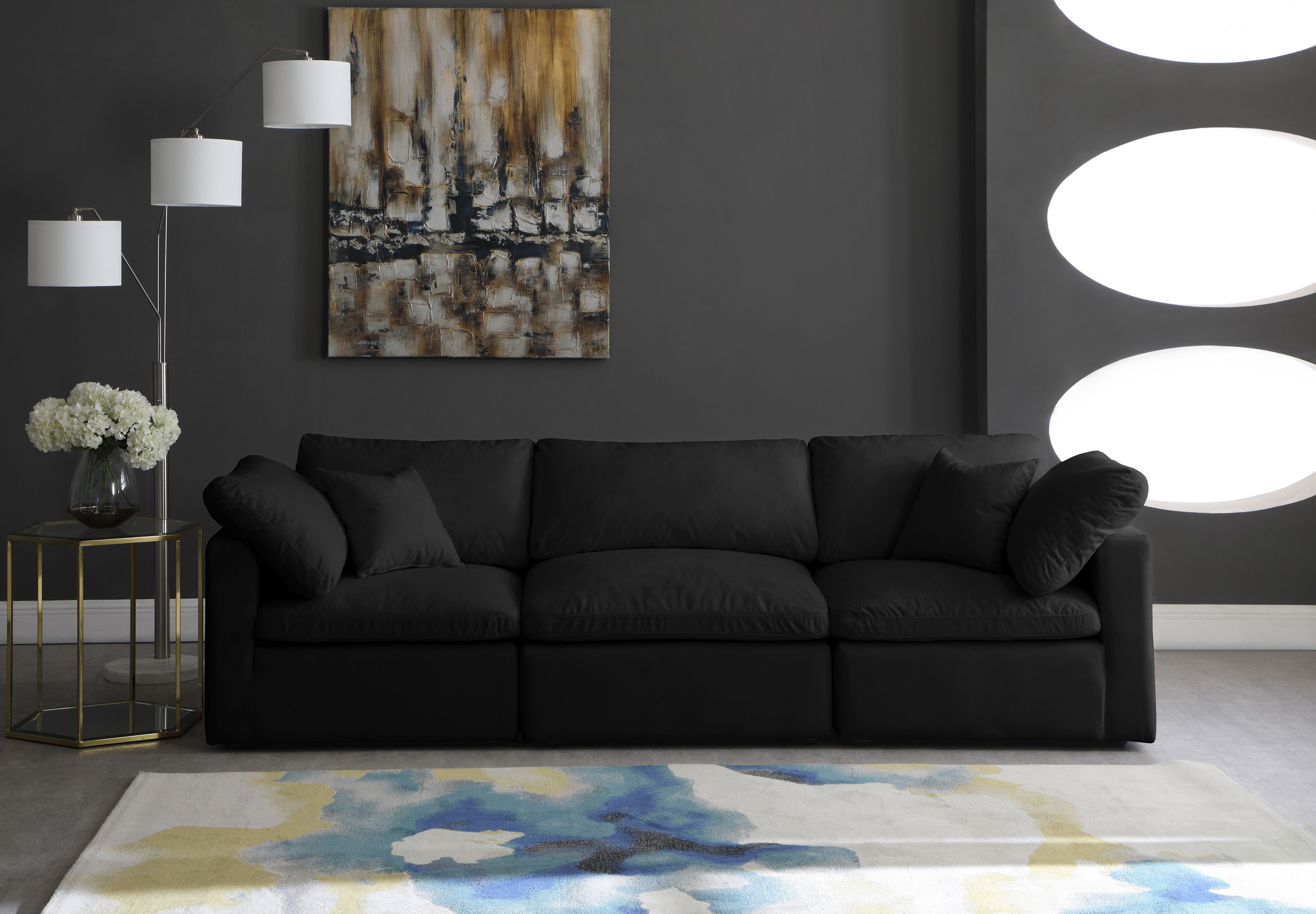 Plush - 3 Piece Modular Sofa - Black
