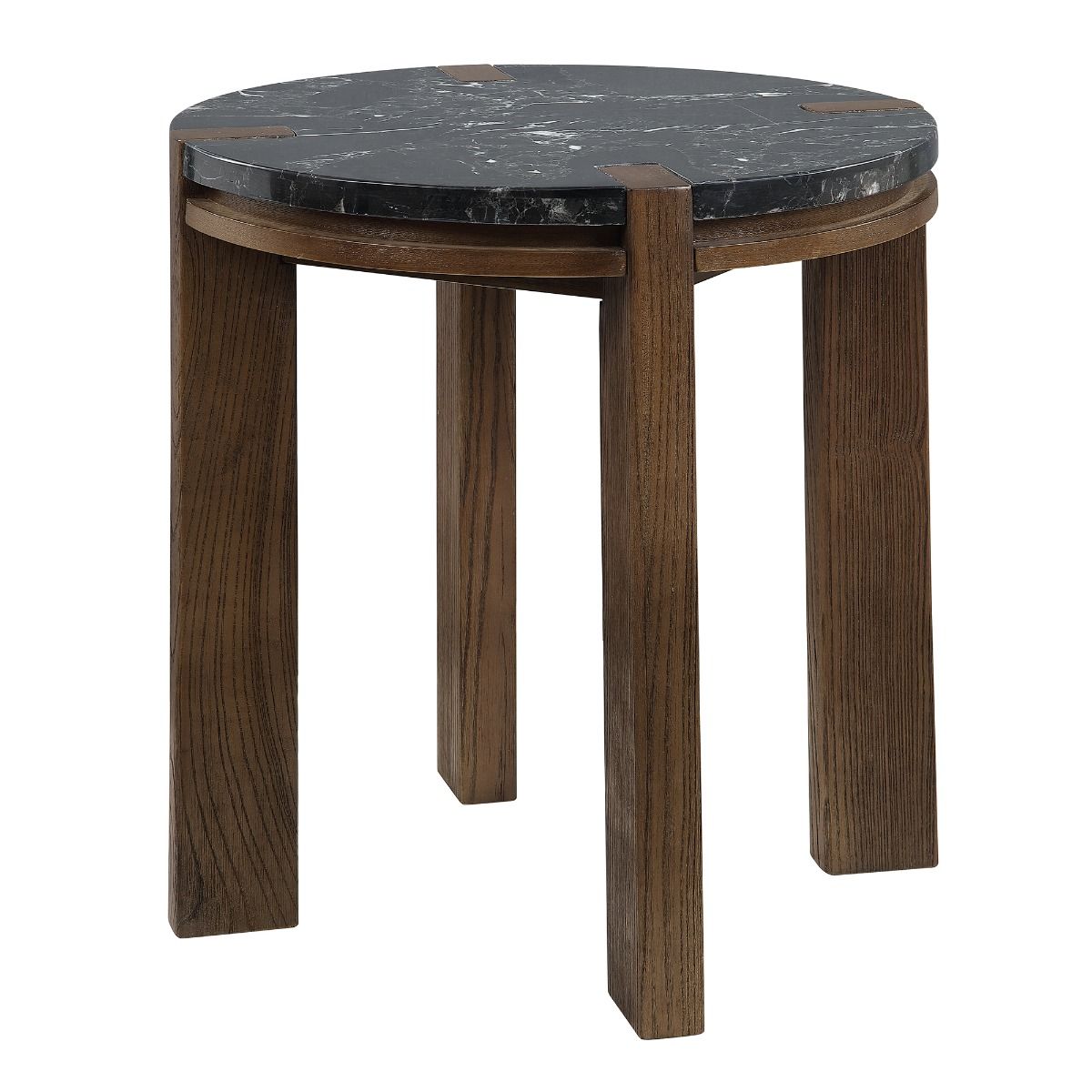 Estella - End Table With Natural Marble Top - Black Top & Walnut, dark brown, view 3