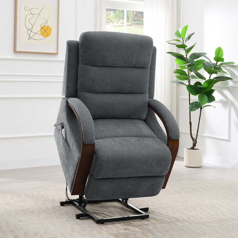 Kayla - Power Recliner With Lift & Heating & Massage - Gray Chenille, dark gray, view 2