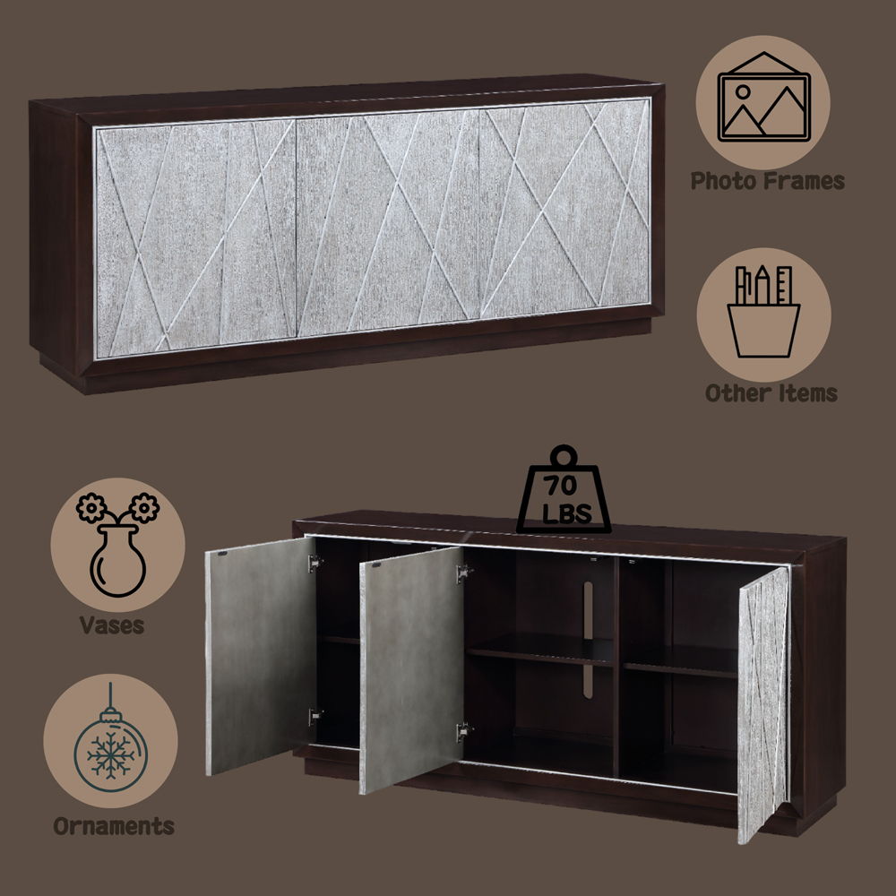 Geranio - Console Cabinet - Metallic Silver & Walnut, silver, view 7