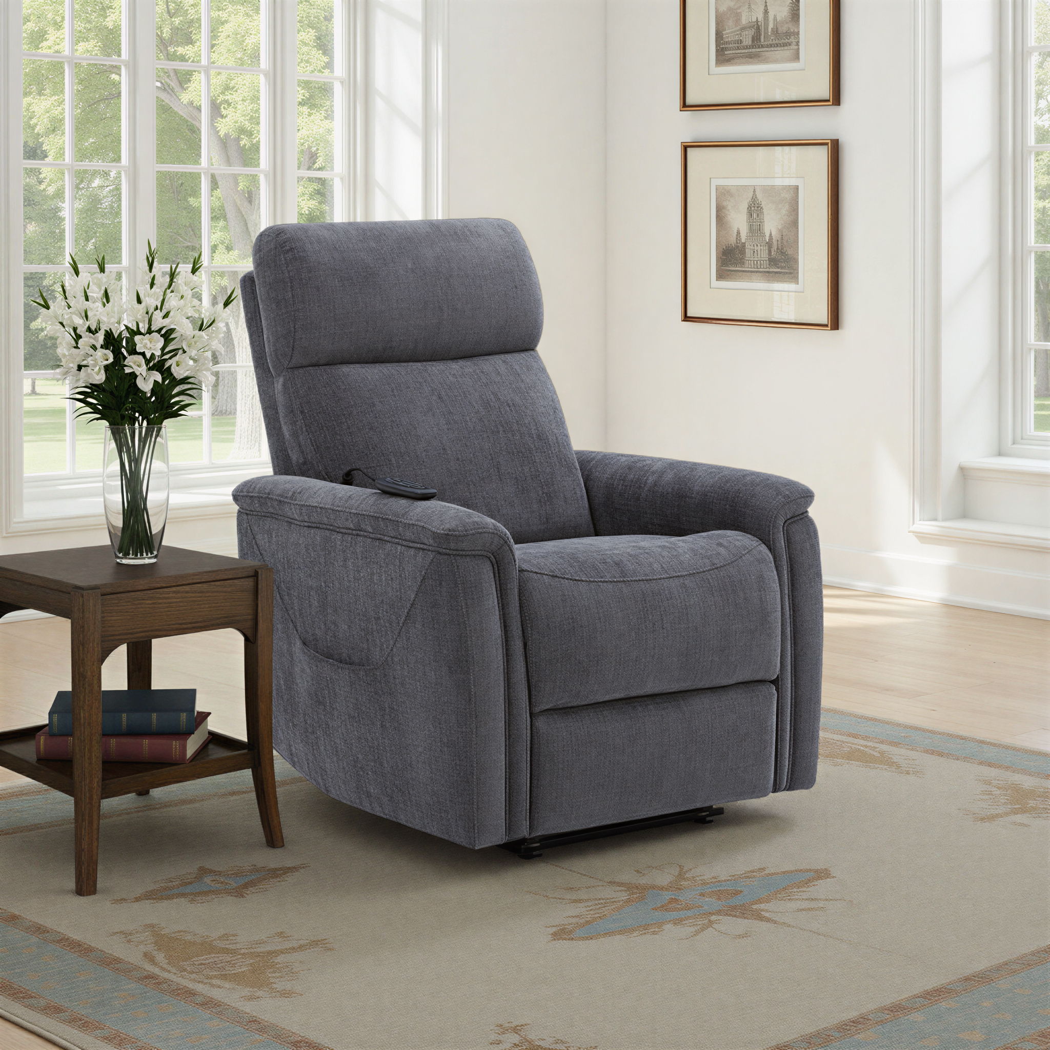 Luma - Petite Power Lift Recliner With Power Headrest, Lumbar, Heat & Massage - Dark Gray, dark gray, view 7