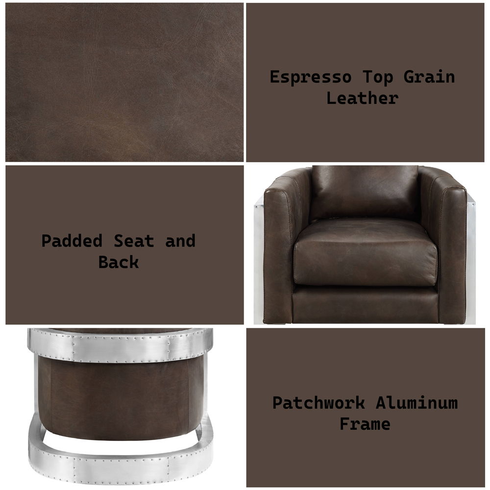 Betla - Accent Chair - Espresso Top Grain Leather & Aluminum, dark brown, view 7