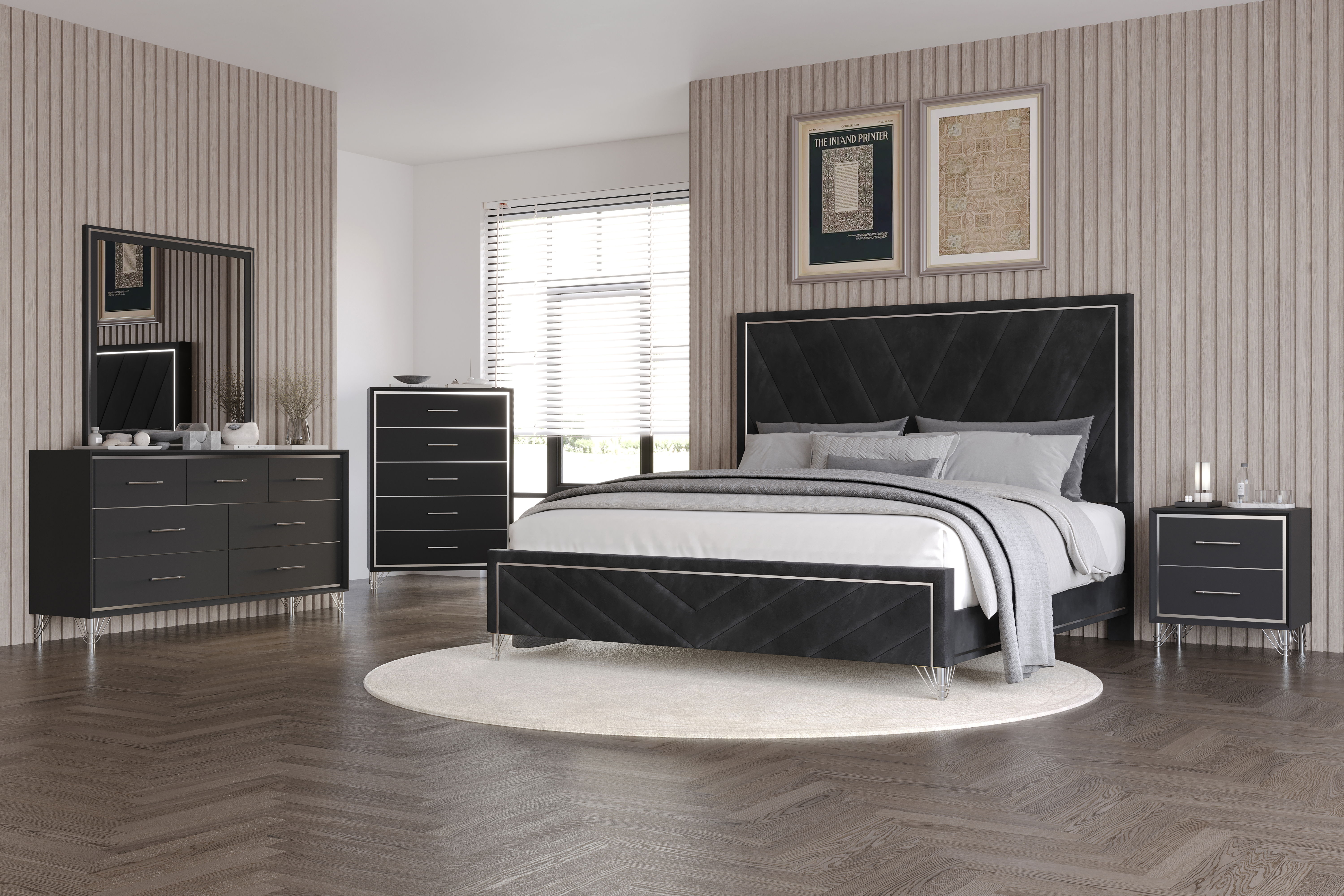 Ava - 6/6 Eastern King 5 Piece Bedroom Set (Bed & Dresser & Mirror & Chest & Nightstand) - Black