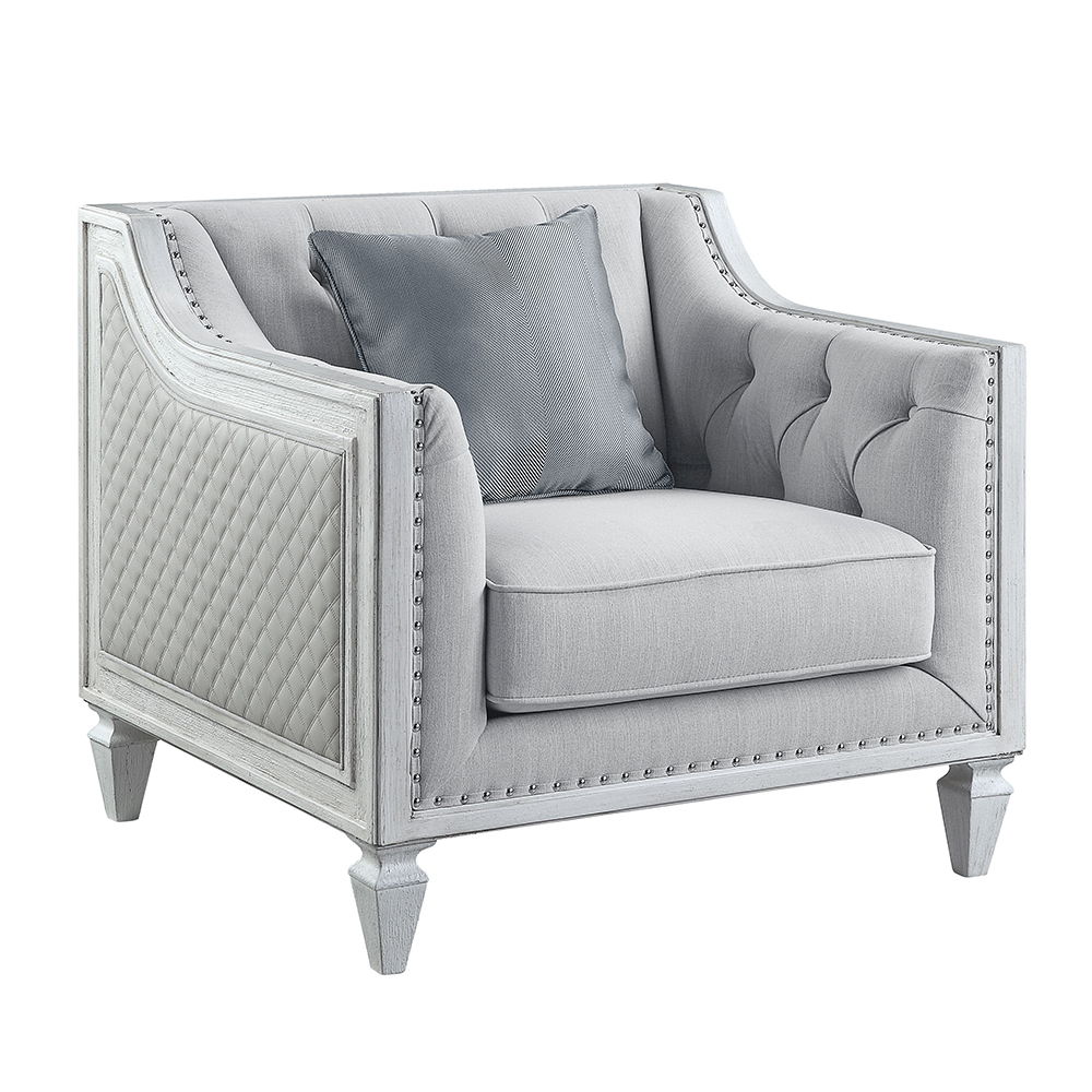 Katia - Chair With Pillow - Light Gray Linen & Weathered White, light gray