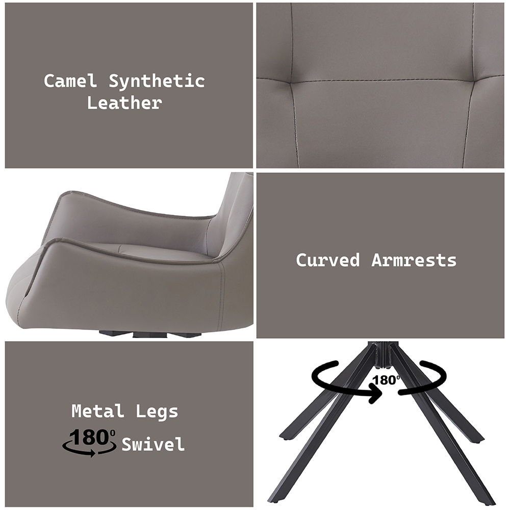 Damita - Camel Synthetic Leather Side Chair With Swivel (Set of 2) - Gray & Black Finsh, gray, view 7