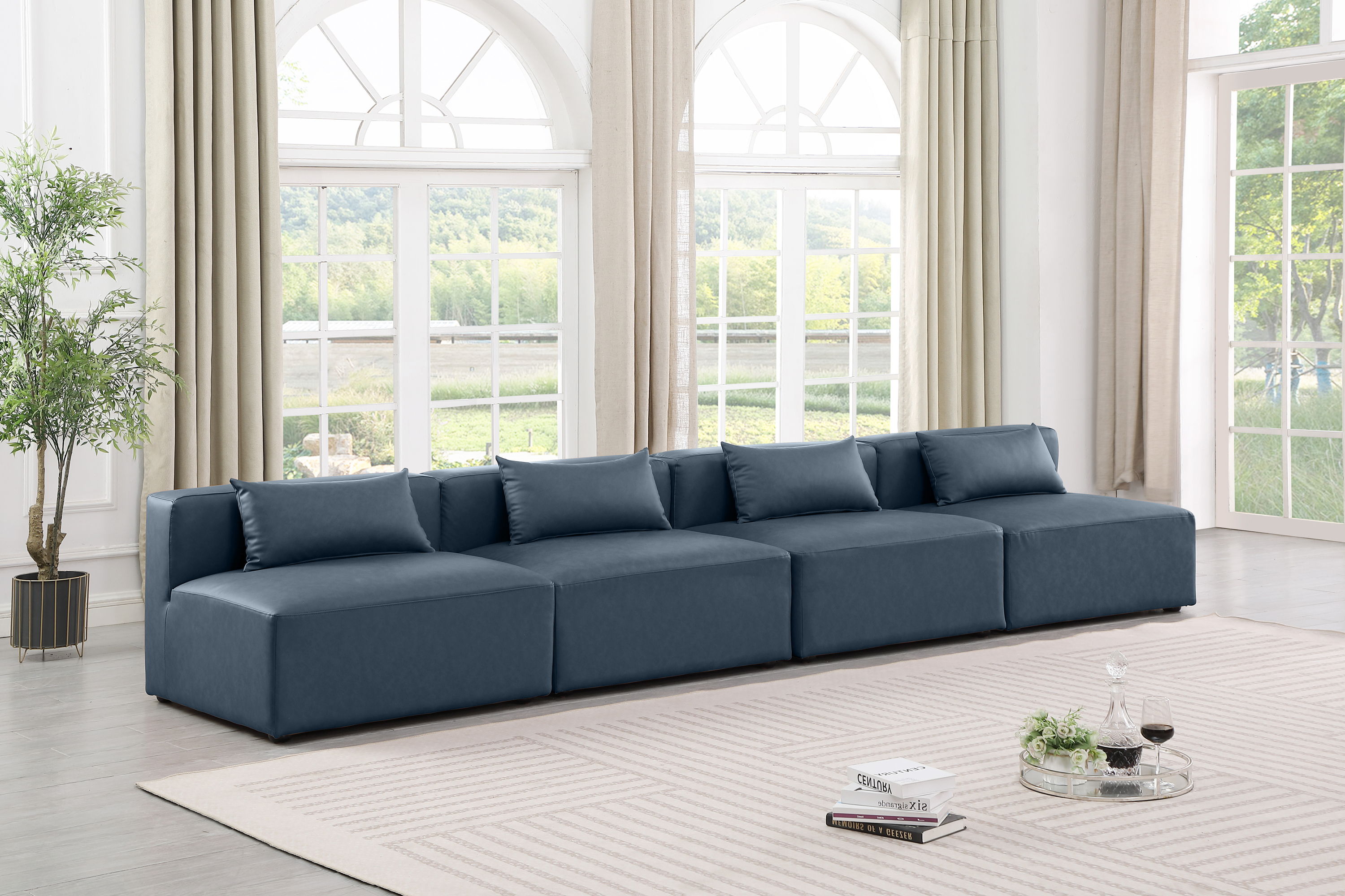 Cube - Modular 4 Piece Armless Sofa - Navy Blue