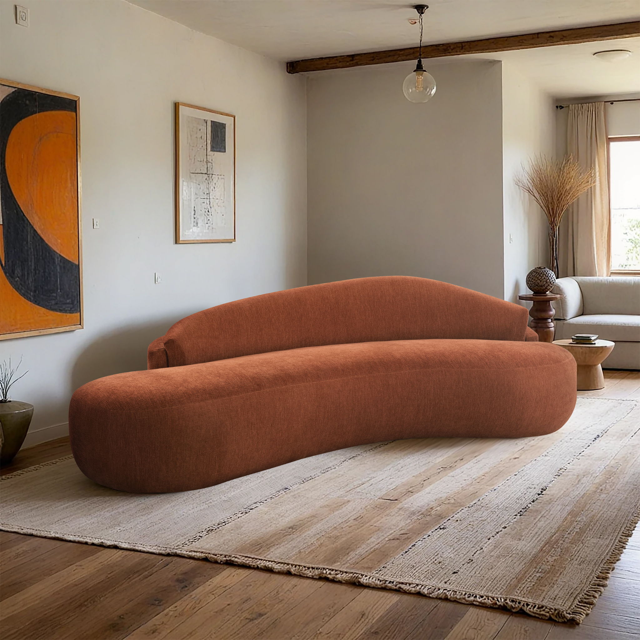 Caspian - Chenille Fabric 101" Upholstered Sofa - Cognac