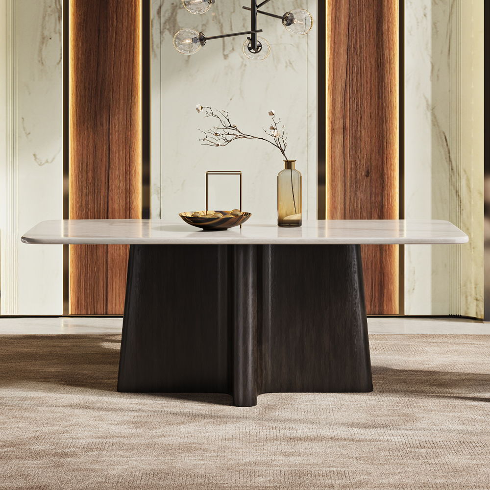 Jacory - Dining Table With Bottocino Marble Top - Espresso, dark brown