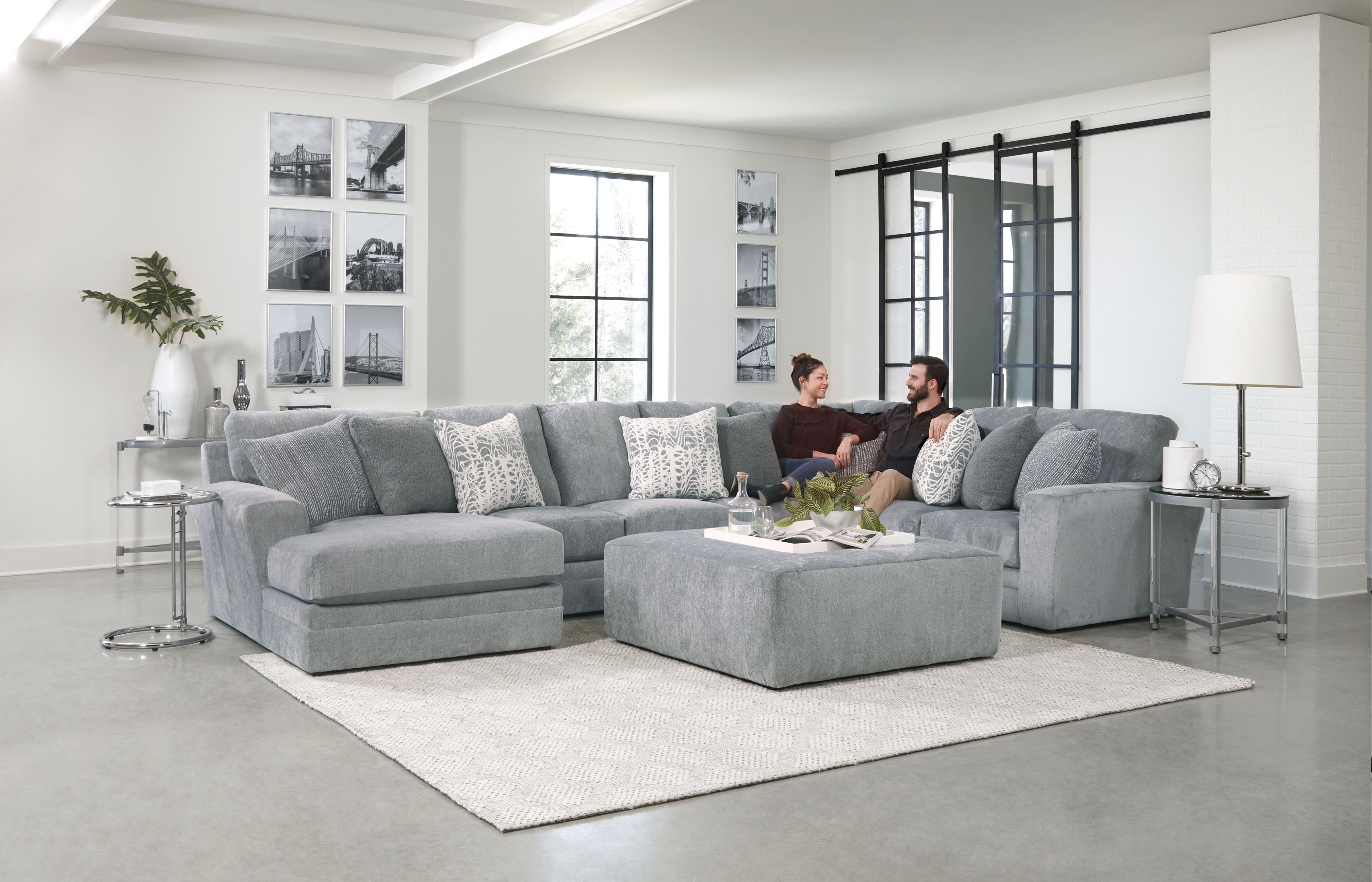 Glacier - 3 Piece Sectional With LSF Chaise, Comfort Coil Seating, 9 Included Accent Pillows And Cocktail Ottoman Image