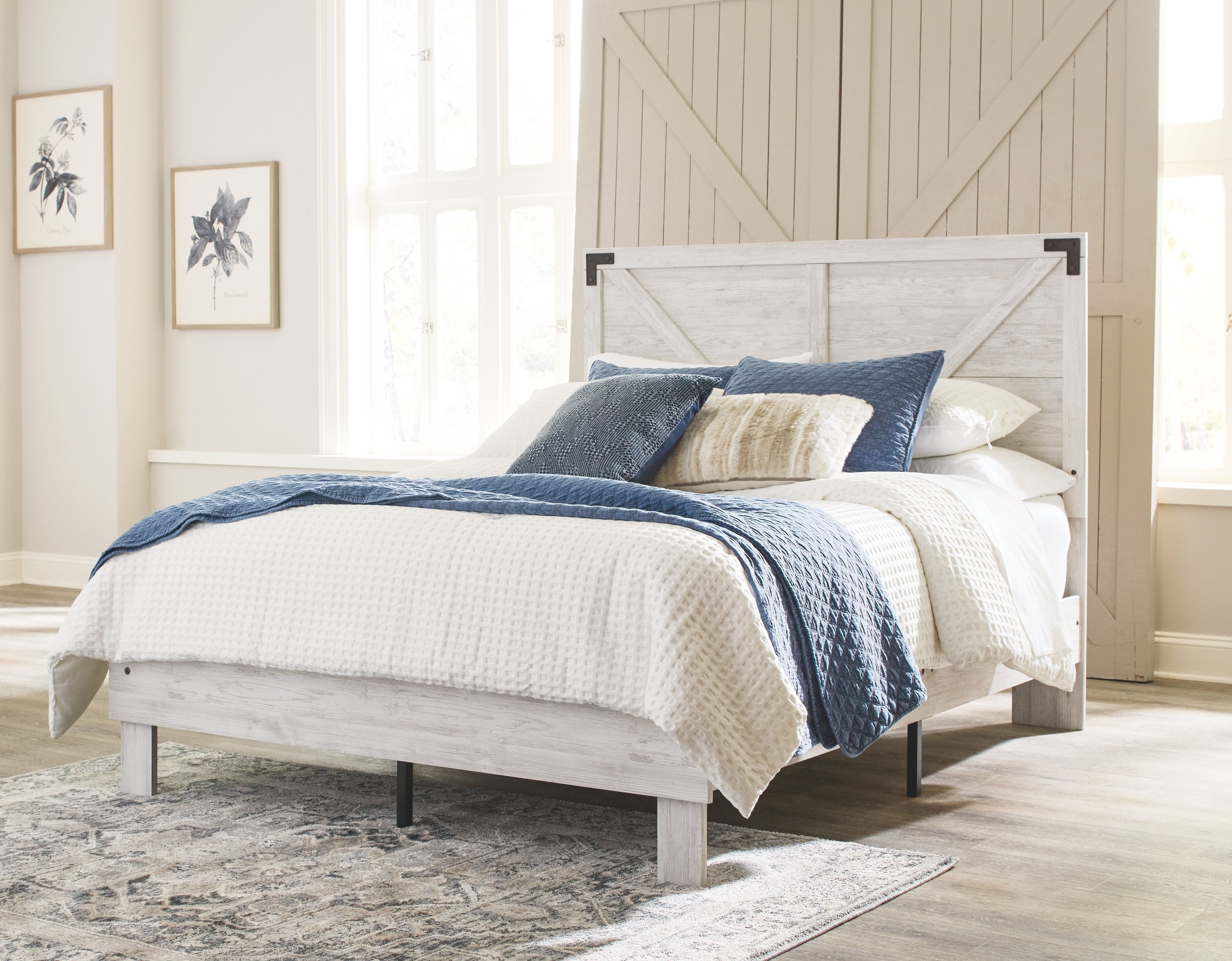 Shawburn - 3 Piece - Dresser, Full Panel Platform Bed - White / Black / Gray