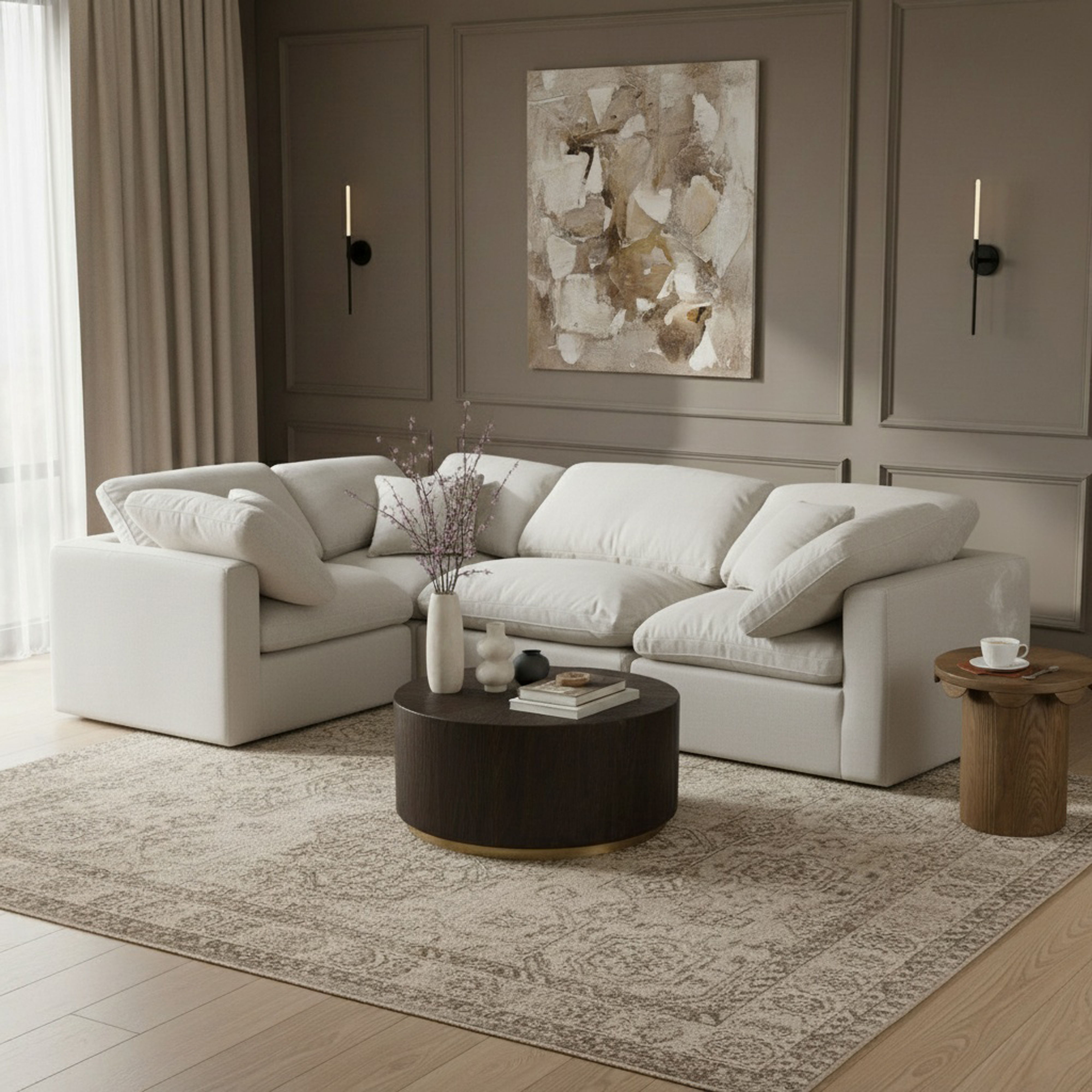 Indulge - Linen 4 Piece Modular Corner Sectional - Cream