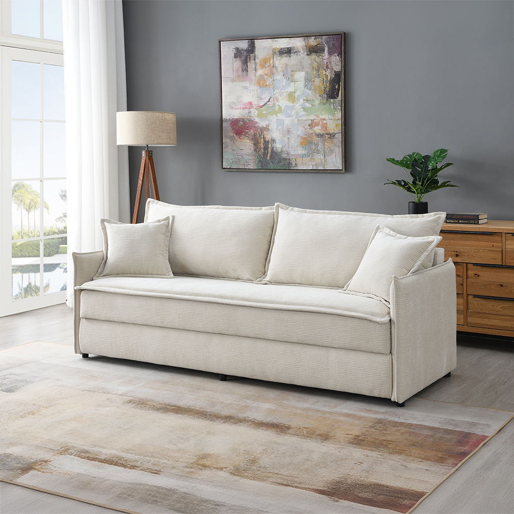 Elisea - Sofa With Sleeper - Beige Fabirc, beige