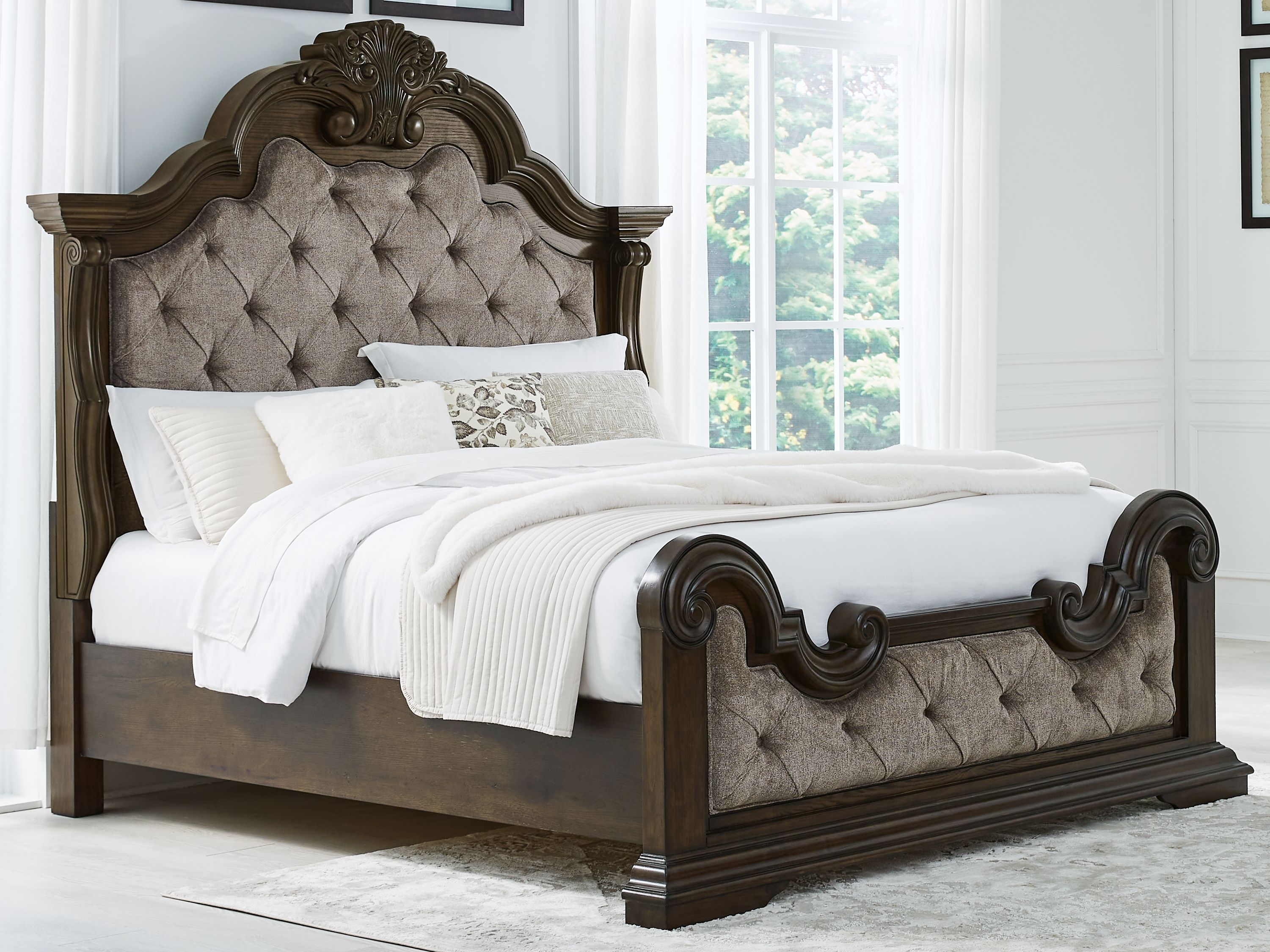 Ashley Furniture Maylee - Queen Upholstered Bed - Dark Brown - Image 4