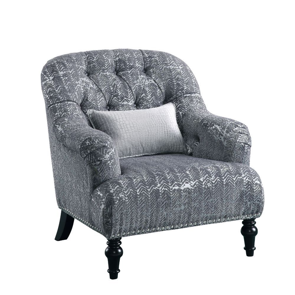 Gaura - Chair With Pillow - Dark Gray Velvet, dark gray