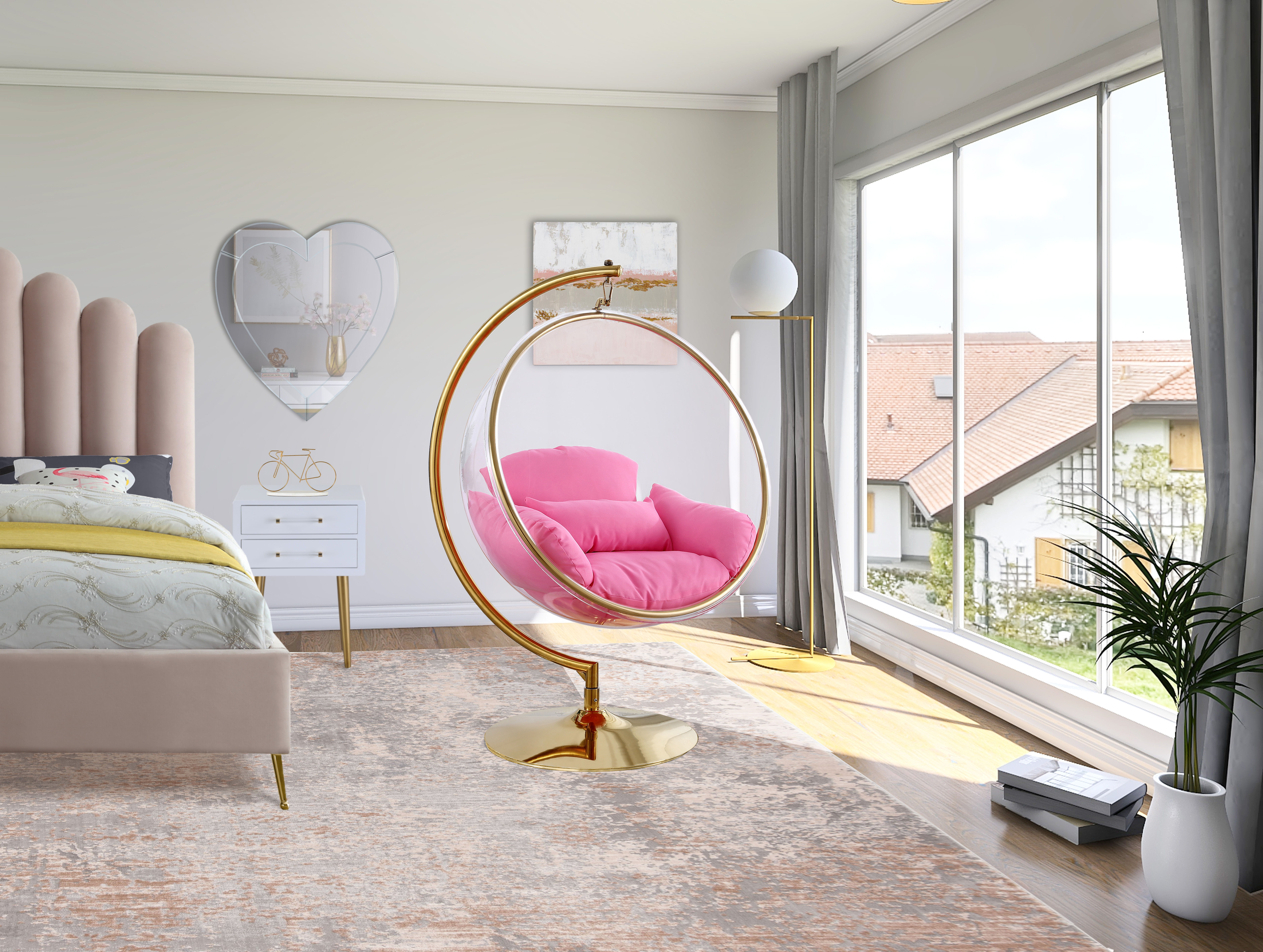 Luna - Fabric Swing Bubble Accent Chair - Pink