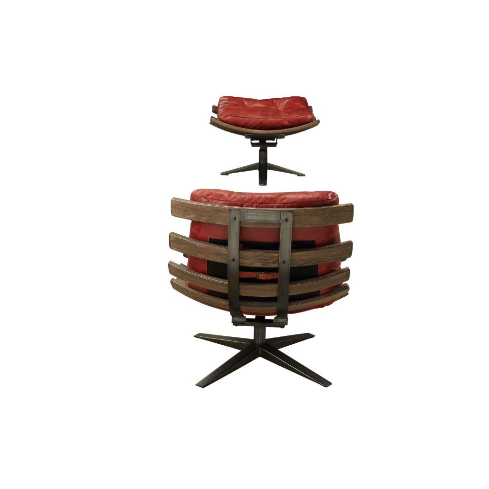 Gandy - Chair & Ottoman - Antique Red Top Grain Leather, red, view 3