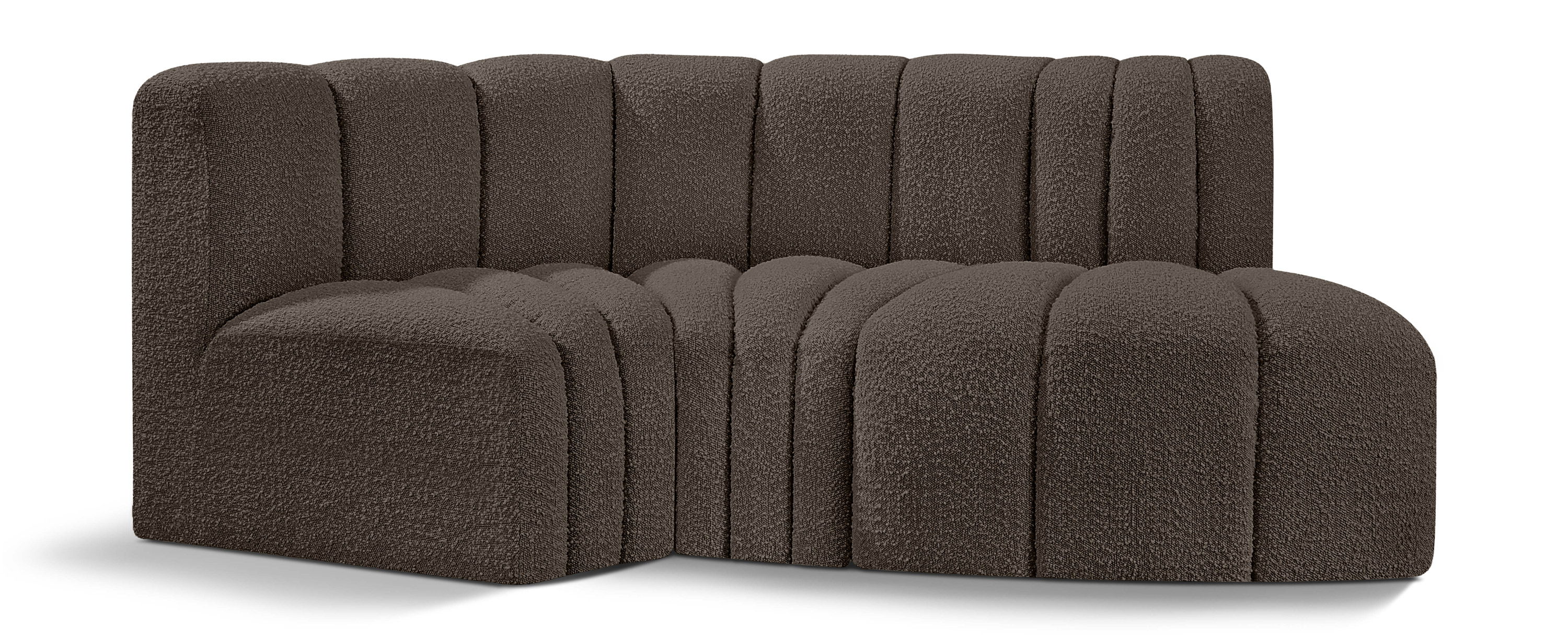 Arc - Boucle Fabric 3 Piece Modular L-Shaped Sofa - Brown