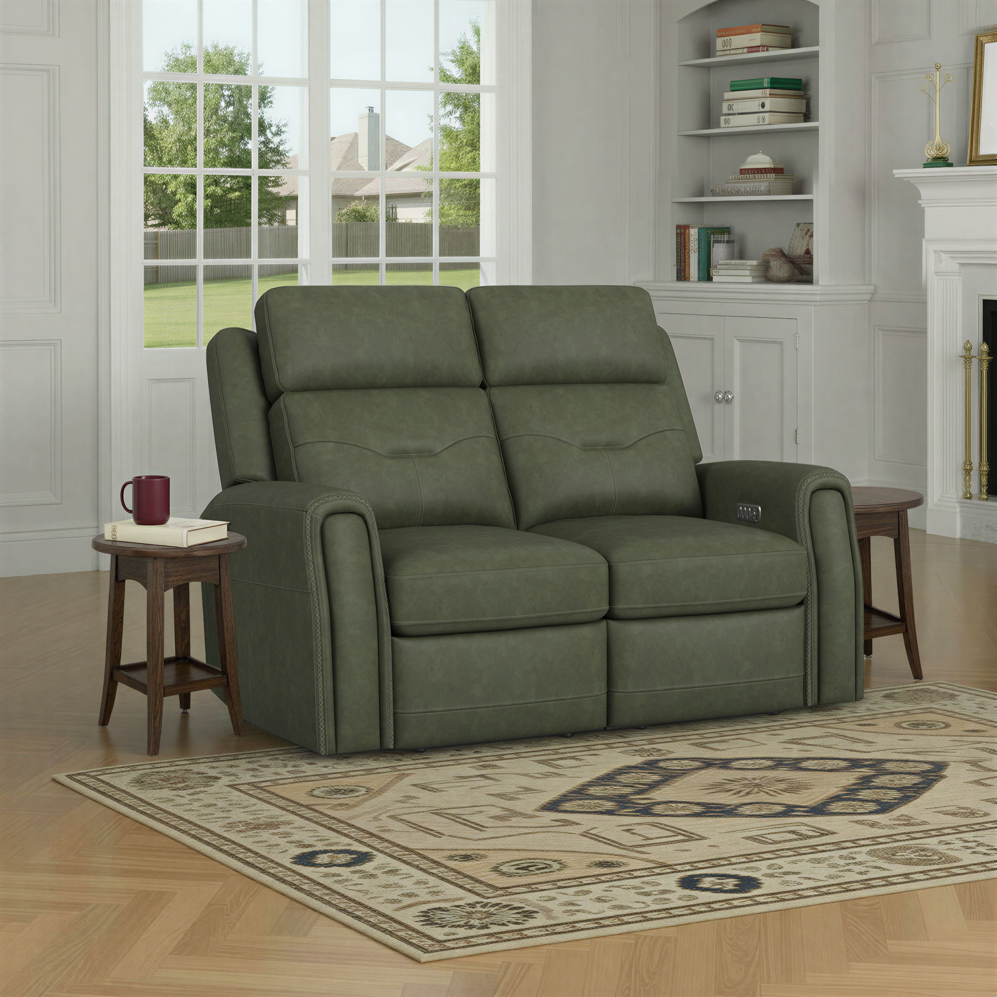 Felix - Power Reclining Loveseat With Power Headrest, Lumbar, Heat & Massage, dark green