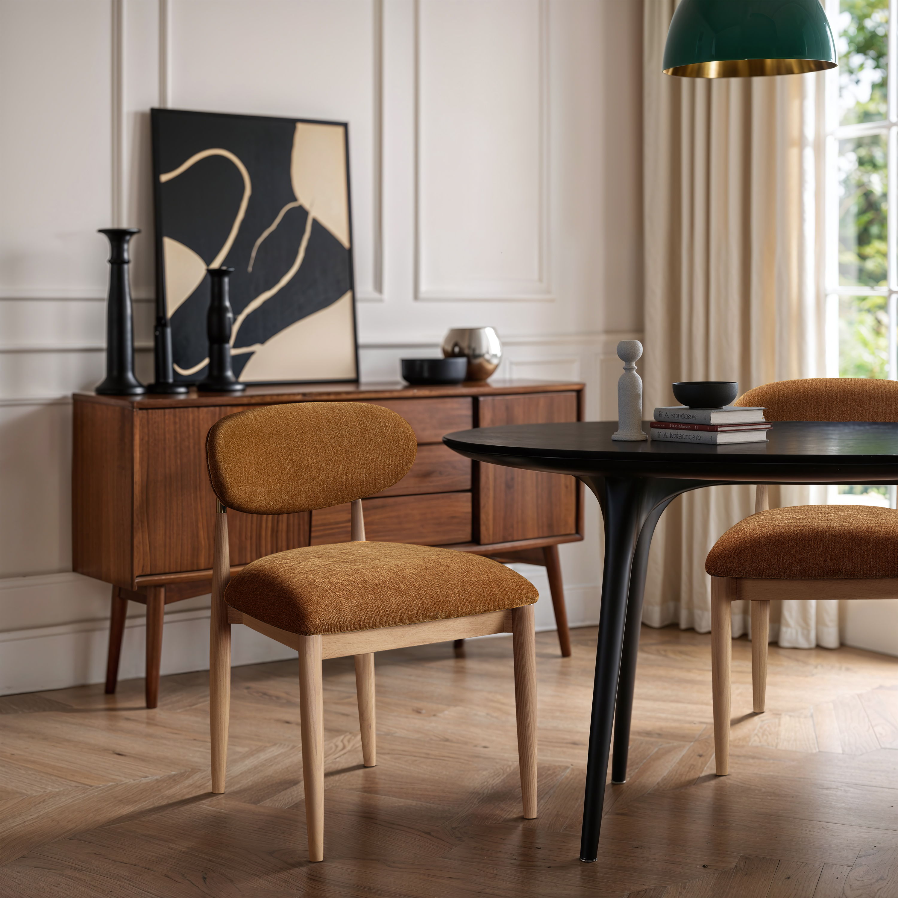 Riccio - Performance Fabric Upholstered Dining Side Chair (Set of 2) With Light Brown Legs - Cognac