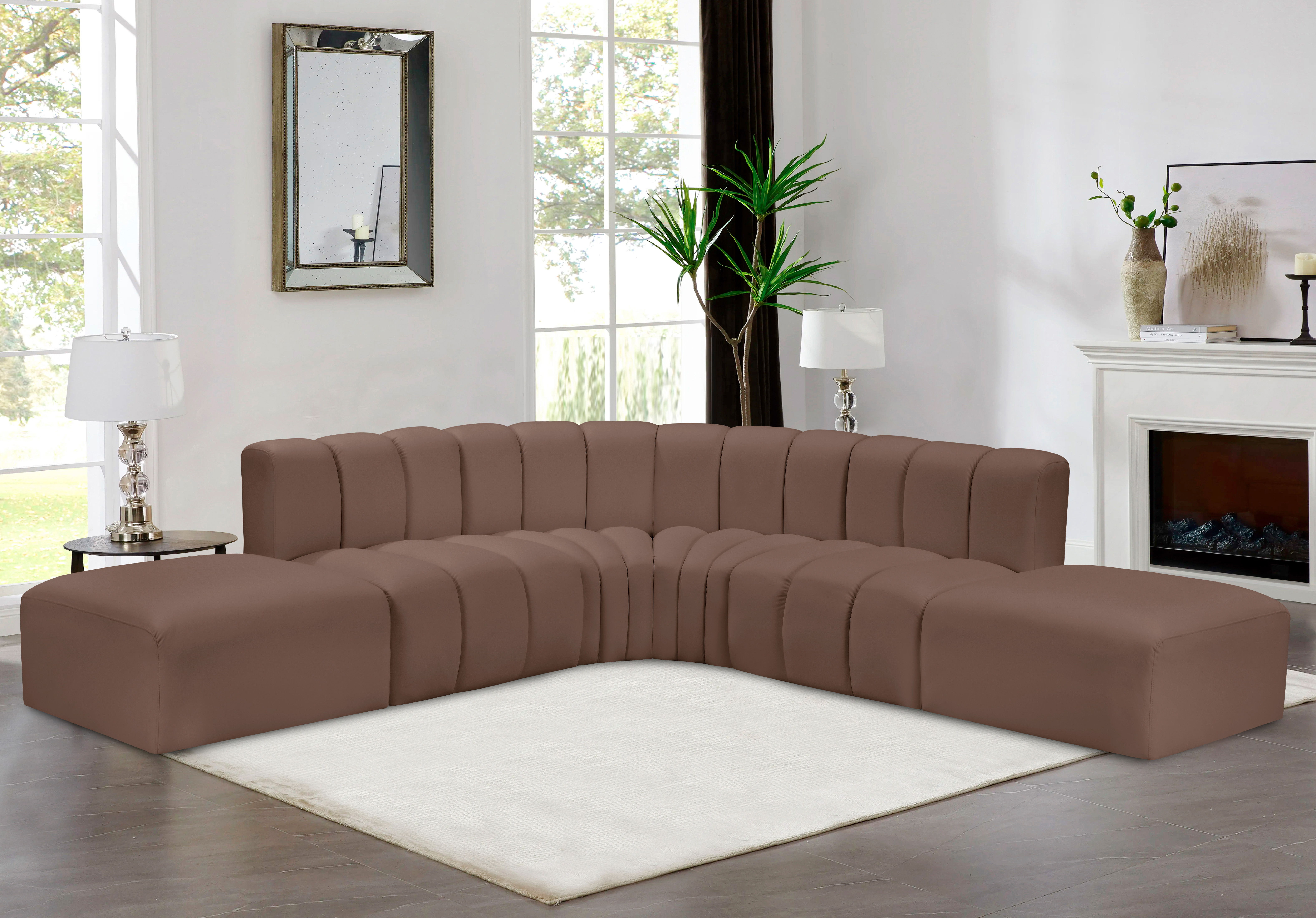 Arc - Faux Leather 6 Piece Corner Modular Sofa - Brown
