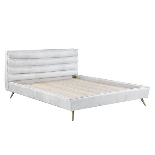 Doris - Queen Bed - Vintage White Top Grain Leather, white, view 2