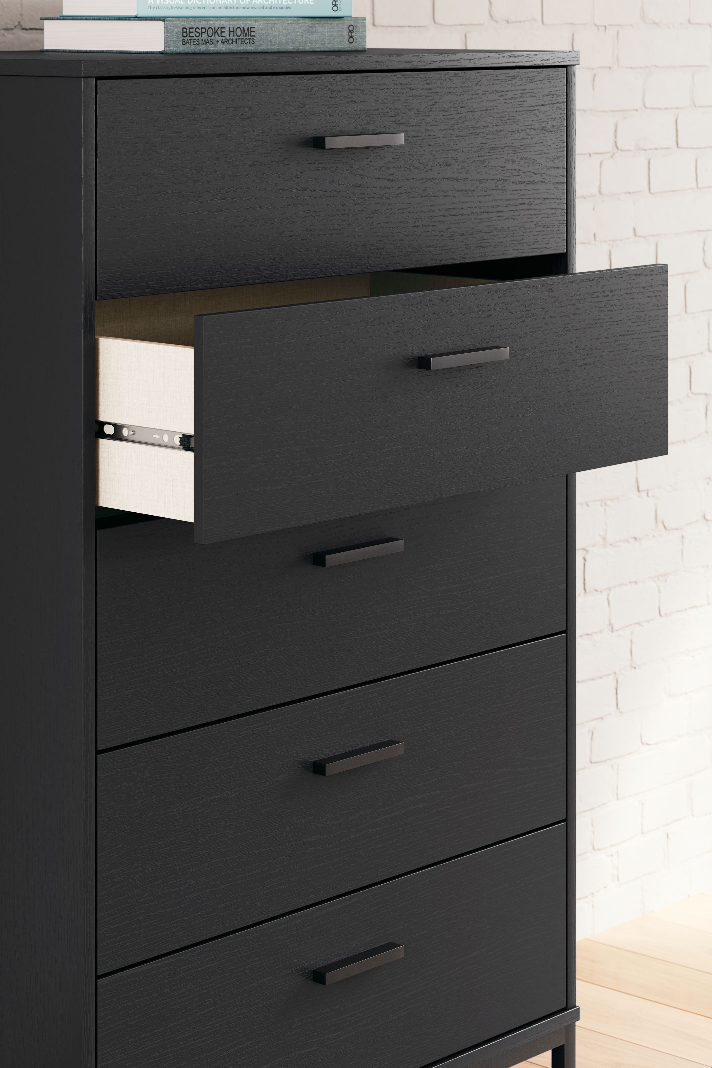 Socalle - Five Drawer Chest - Black, black, view 5