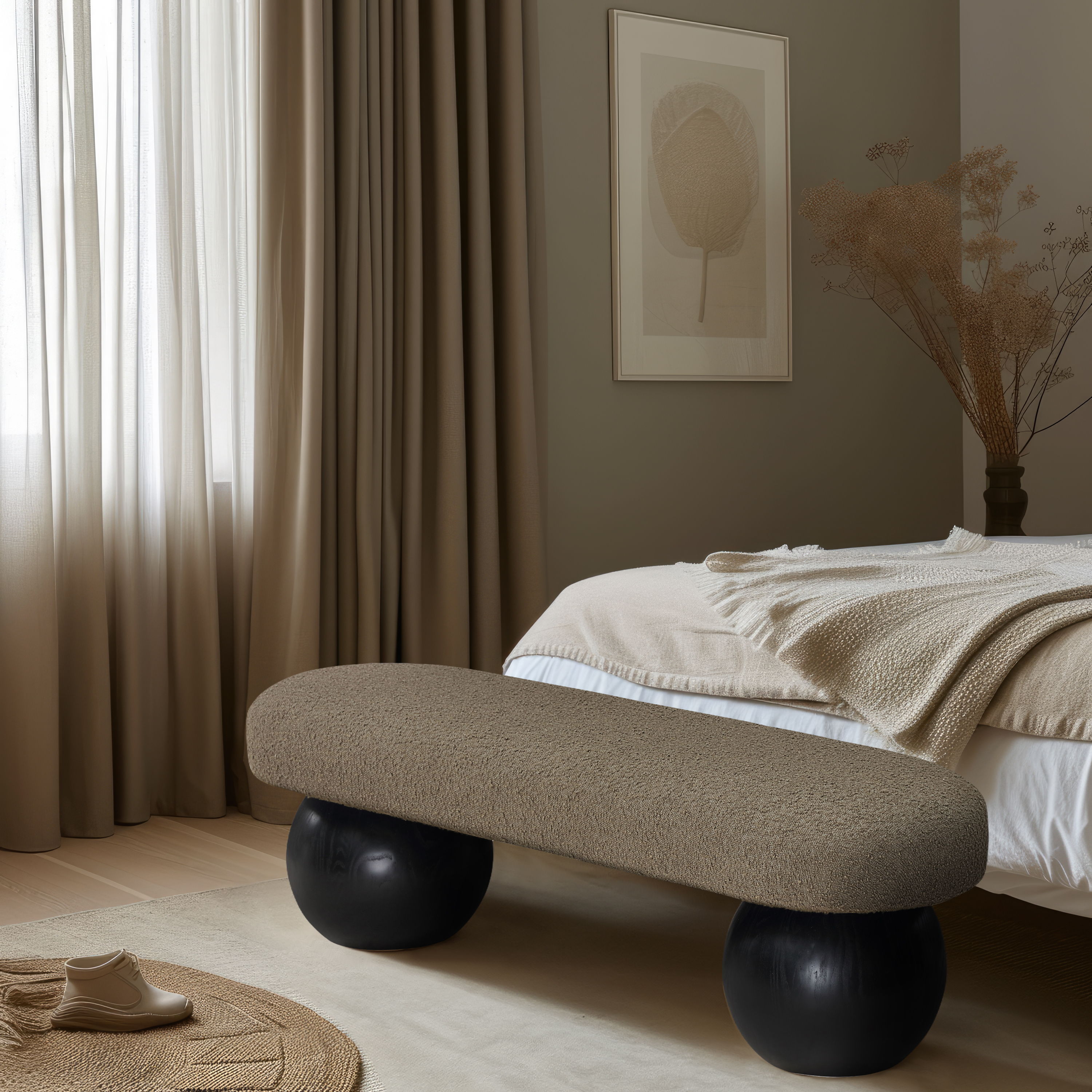 Bowie - Bench With Black Base - Olive