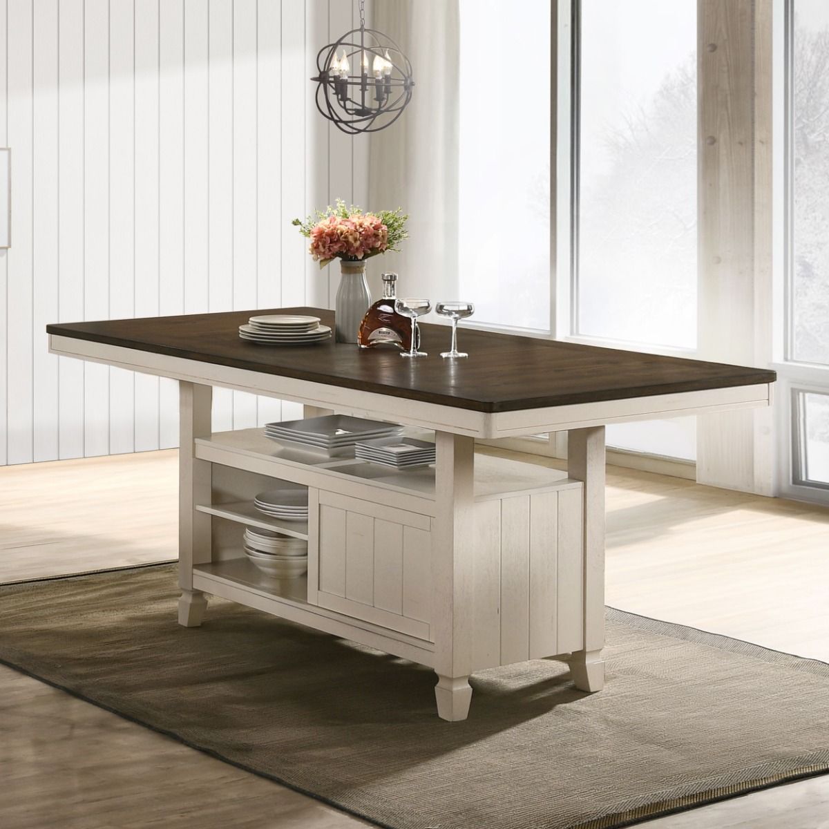 Tasnim - Counter Dining Table - Oak & Antique White, white, view 8