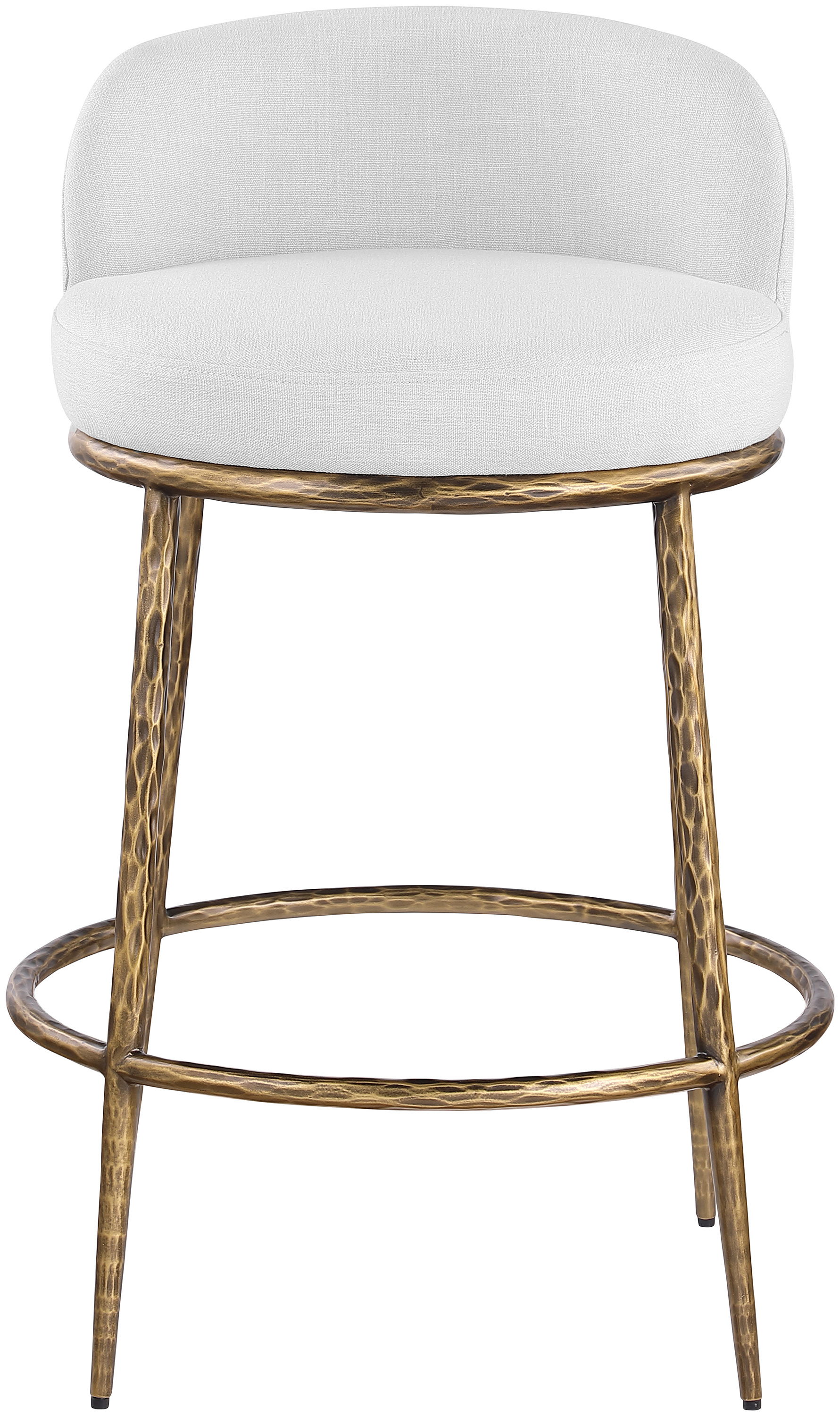 Ferro - Linen Textured Performance Fabric Upholstered Counter Stool - White / Brushed Gold