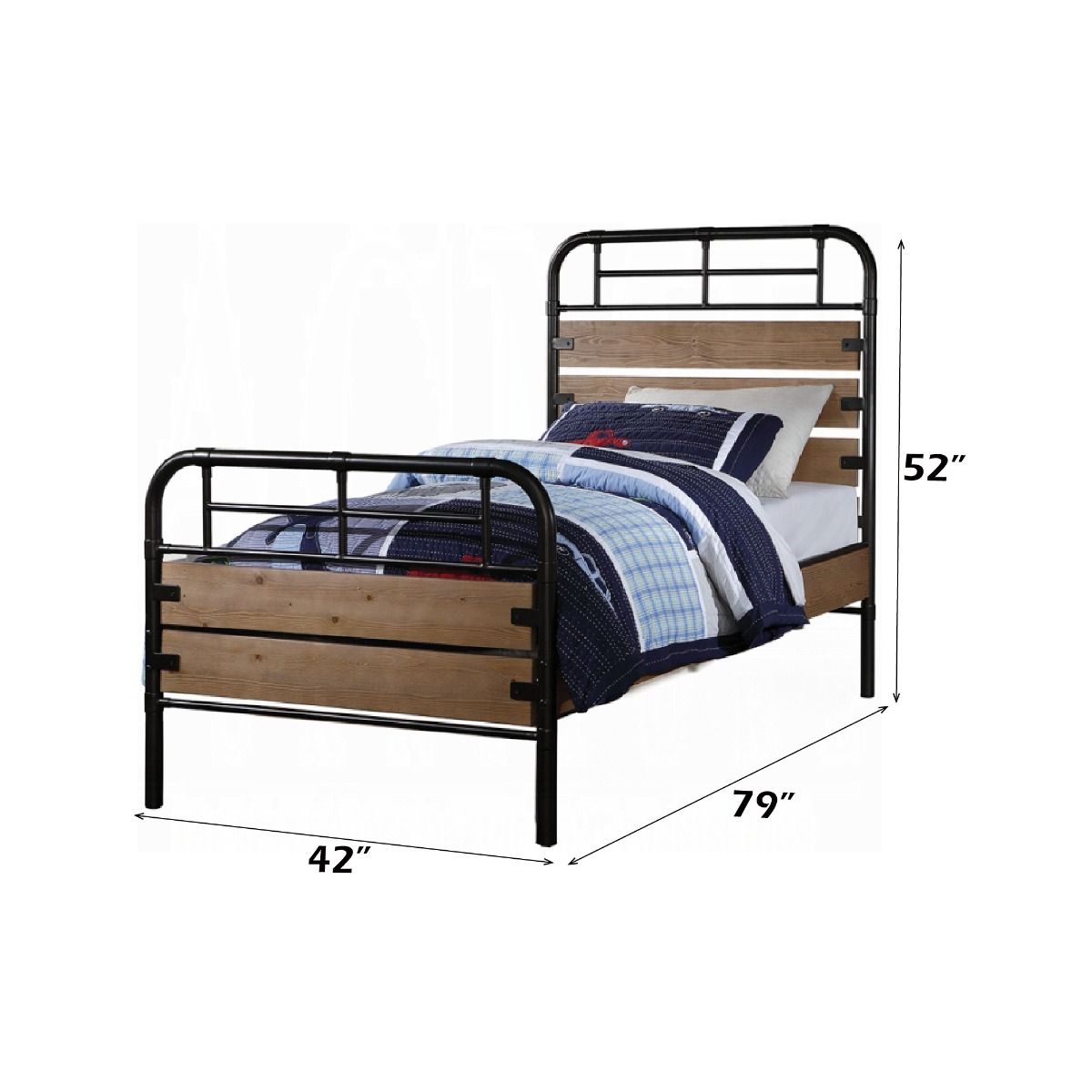 Adams - Twin Bed - Antique Oak & Black, light brown, view 5