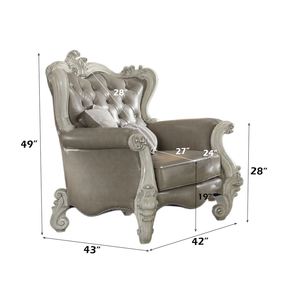 Versailles - Chair With 2 Pillows - Vintage Gray Synthetic Leather & Bone White, beige, view 2