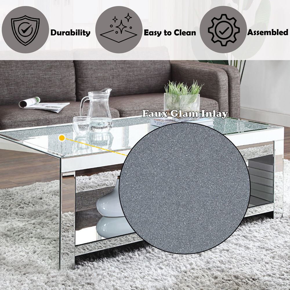 Noralie - Coffee Table - Clear Glass, Mirrored & Faux Diamonds, silver, view 8
