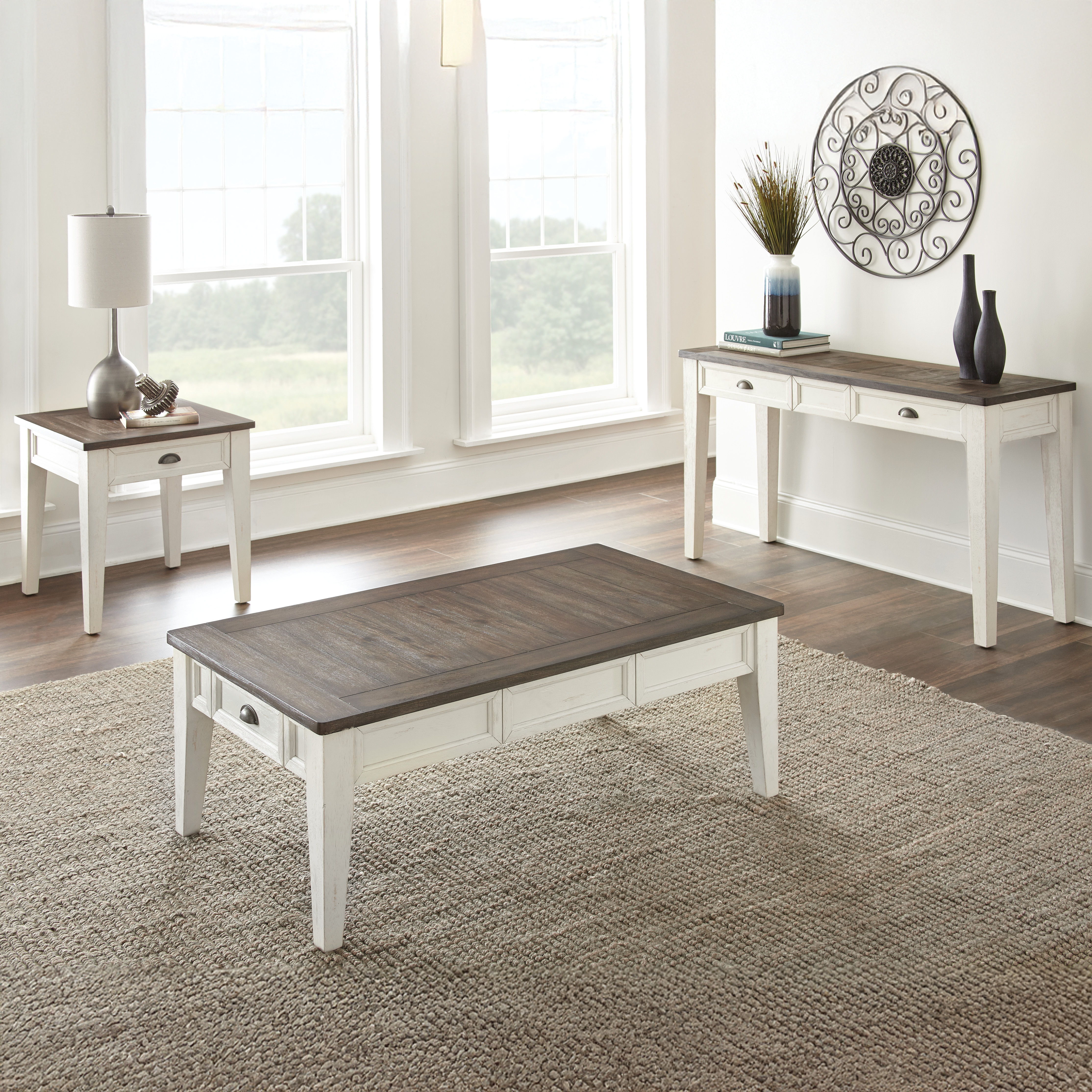 Cayla - 3 Piece Table Set - White & Gray