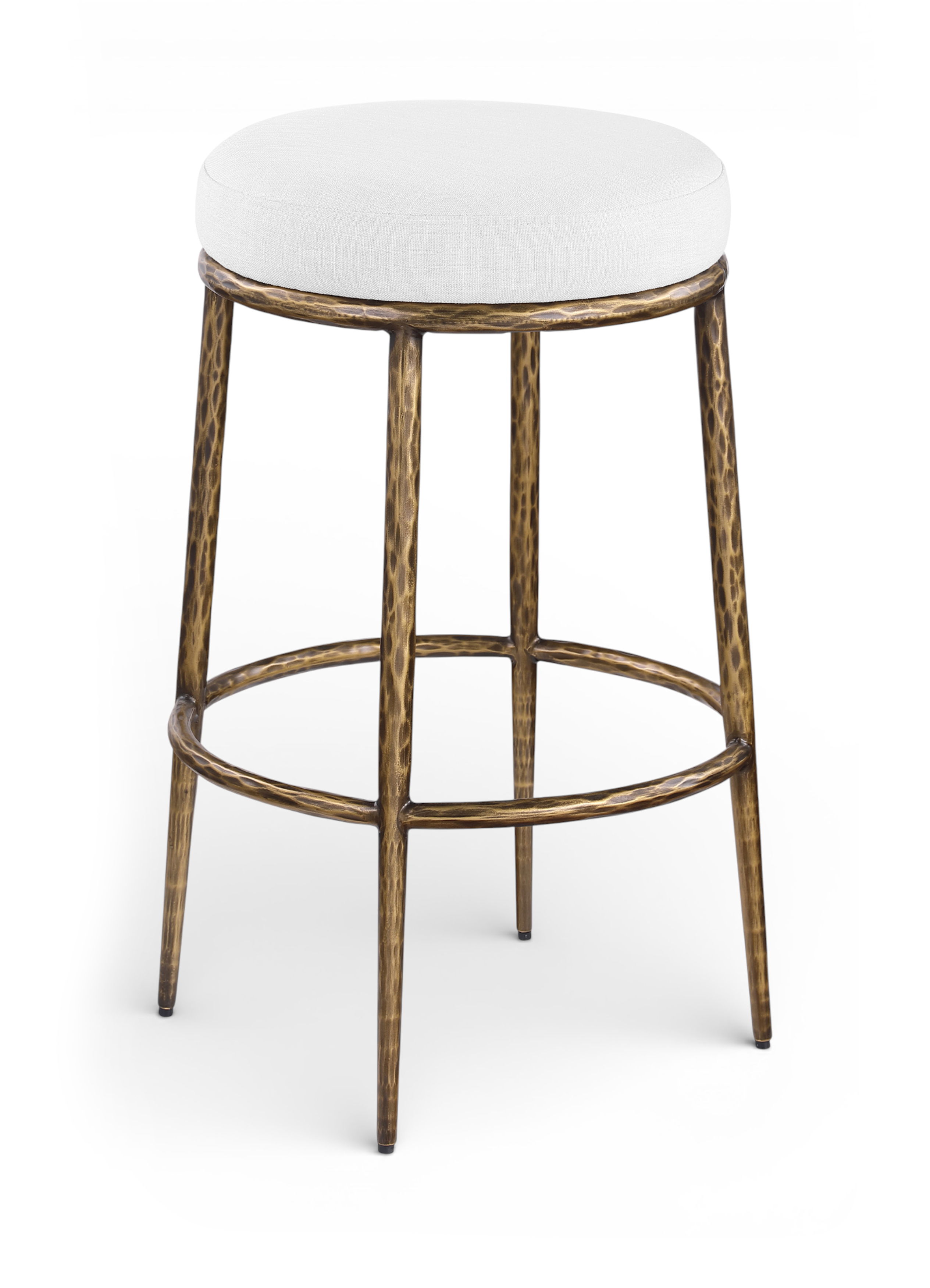 Ferro - Performance Fabric Upholstered Backless Bar Stool - White / Antique Brass