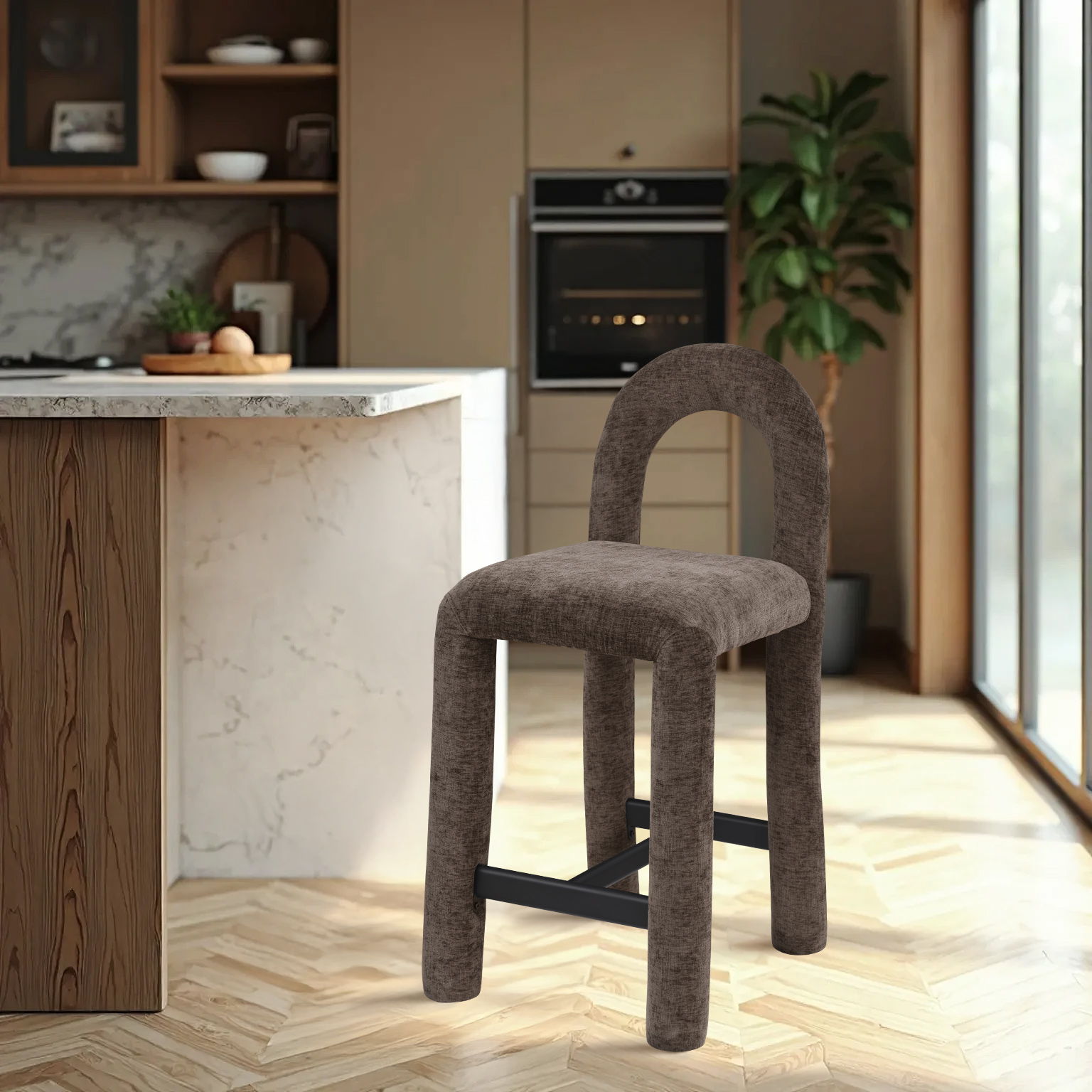 Amari - Chenille Fabric Stool - Brown