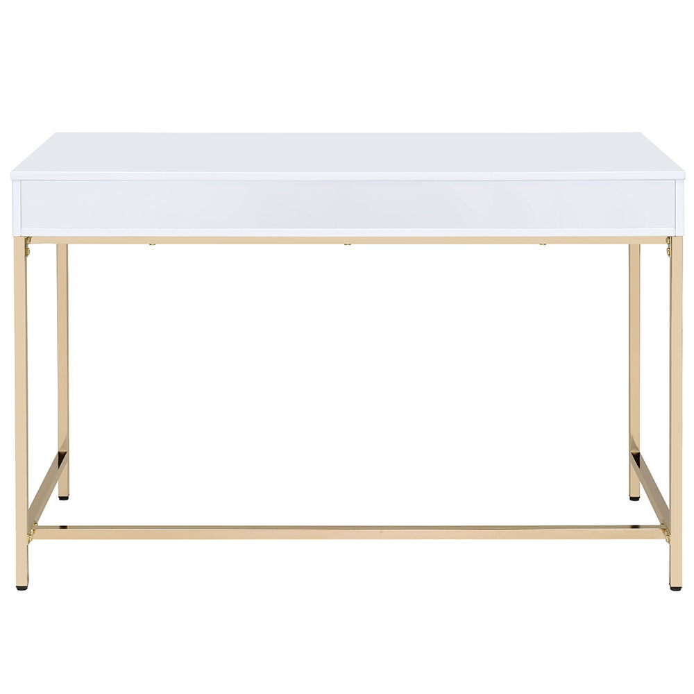 Ottey - Vanity Desk (Same 92540) - White High Gloss & Gold, white, view 2