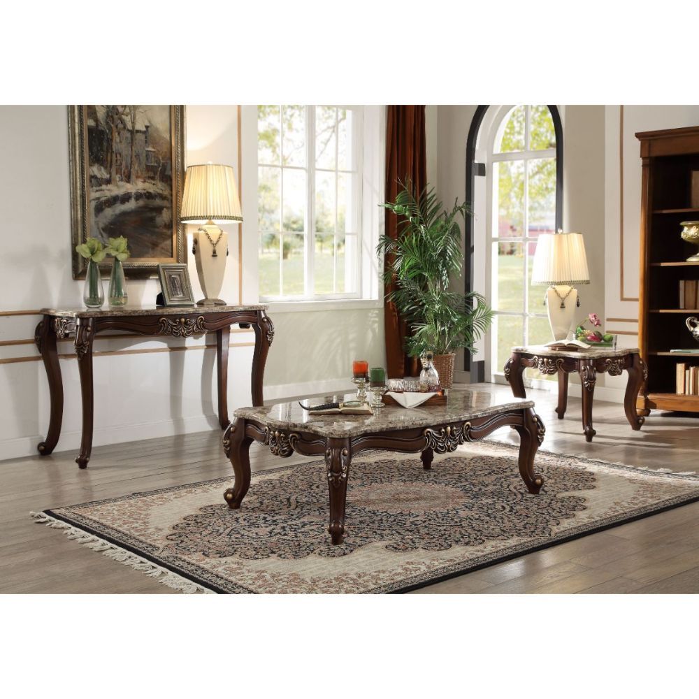 Mehadi - Coffee Table - Marble Top & Walnut, dark brown