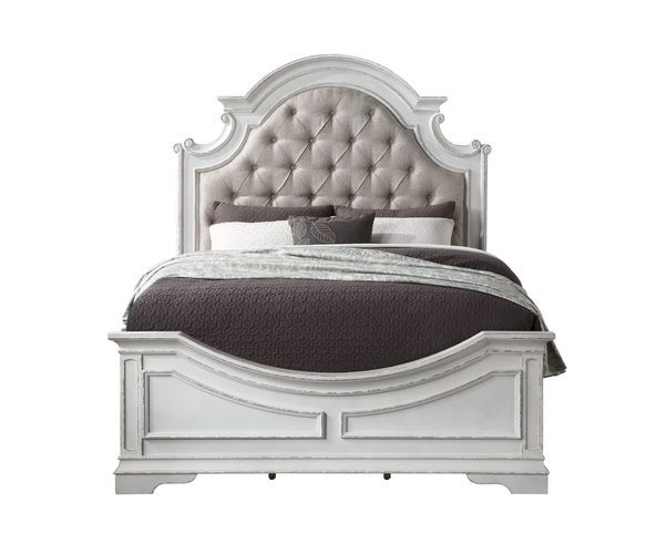 Florian - Queen Bed - Beige Synthetic Leather & Antique White, white, view 2