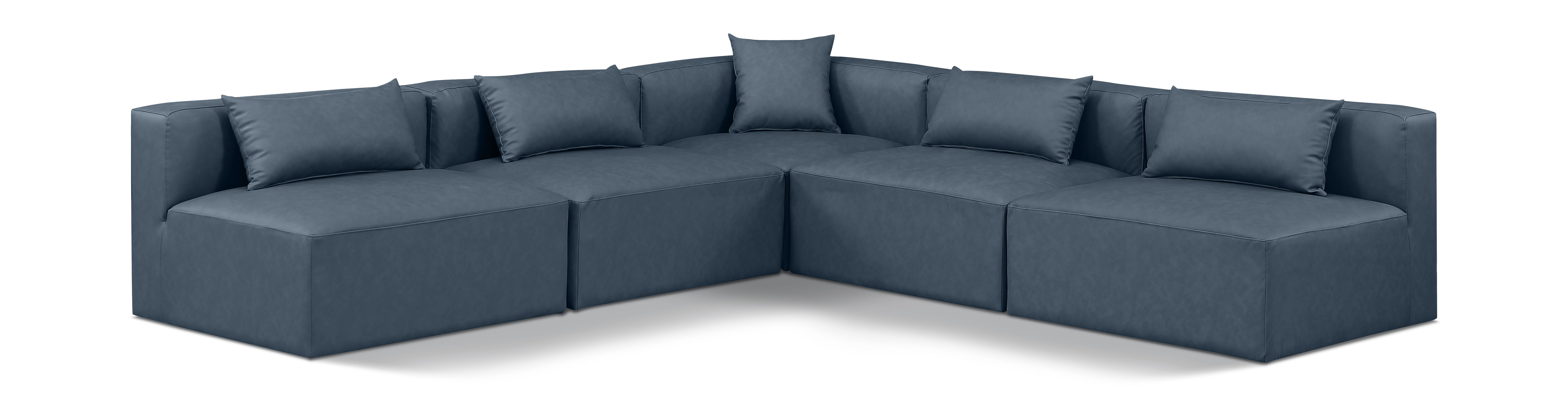 Cube - 5 Piece Modular Corner Armless Sectional - Navy Blue