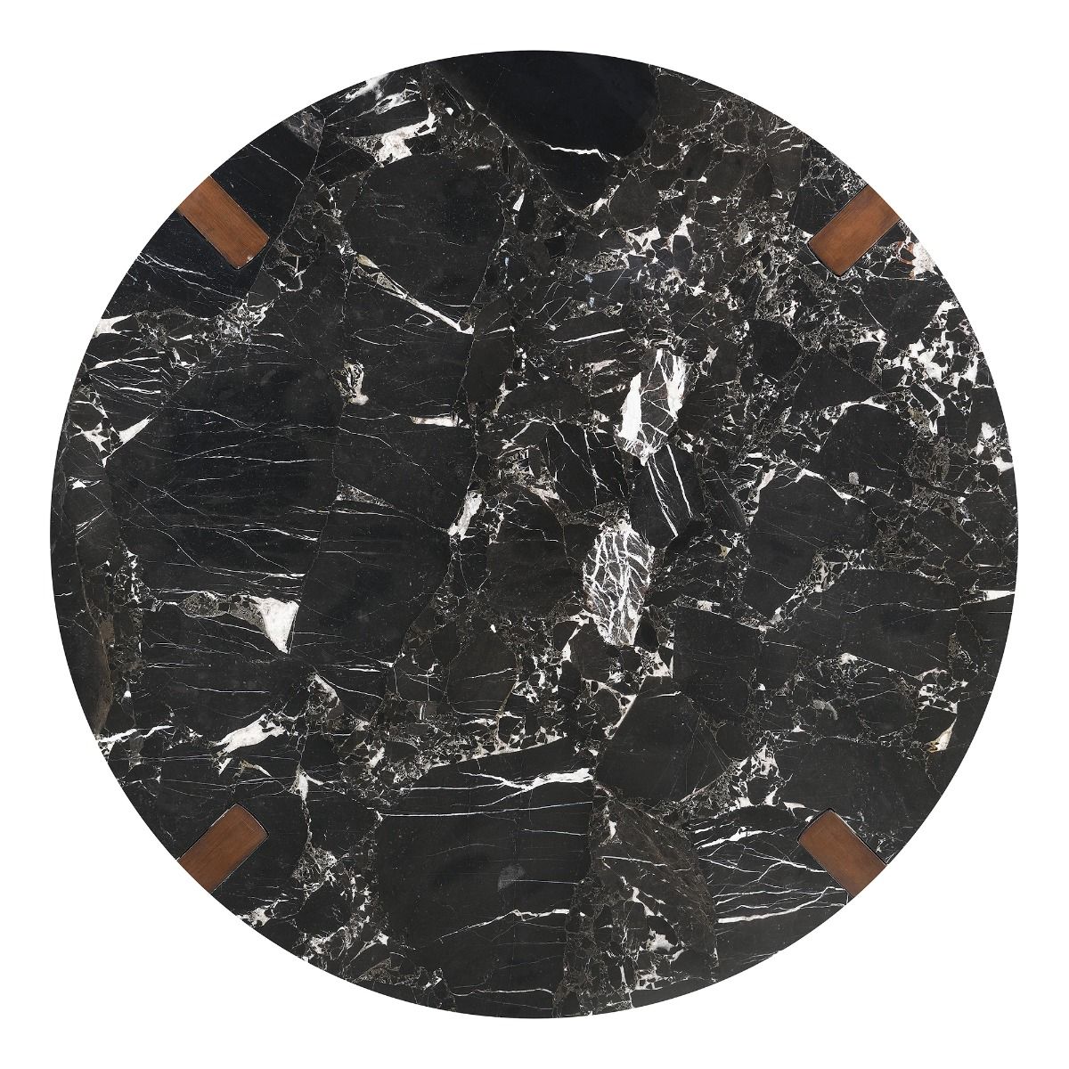 Estella - Round Dining Table With Natural Marble Top - Black Top & Walnut, dark brown, view 5