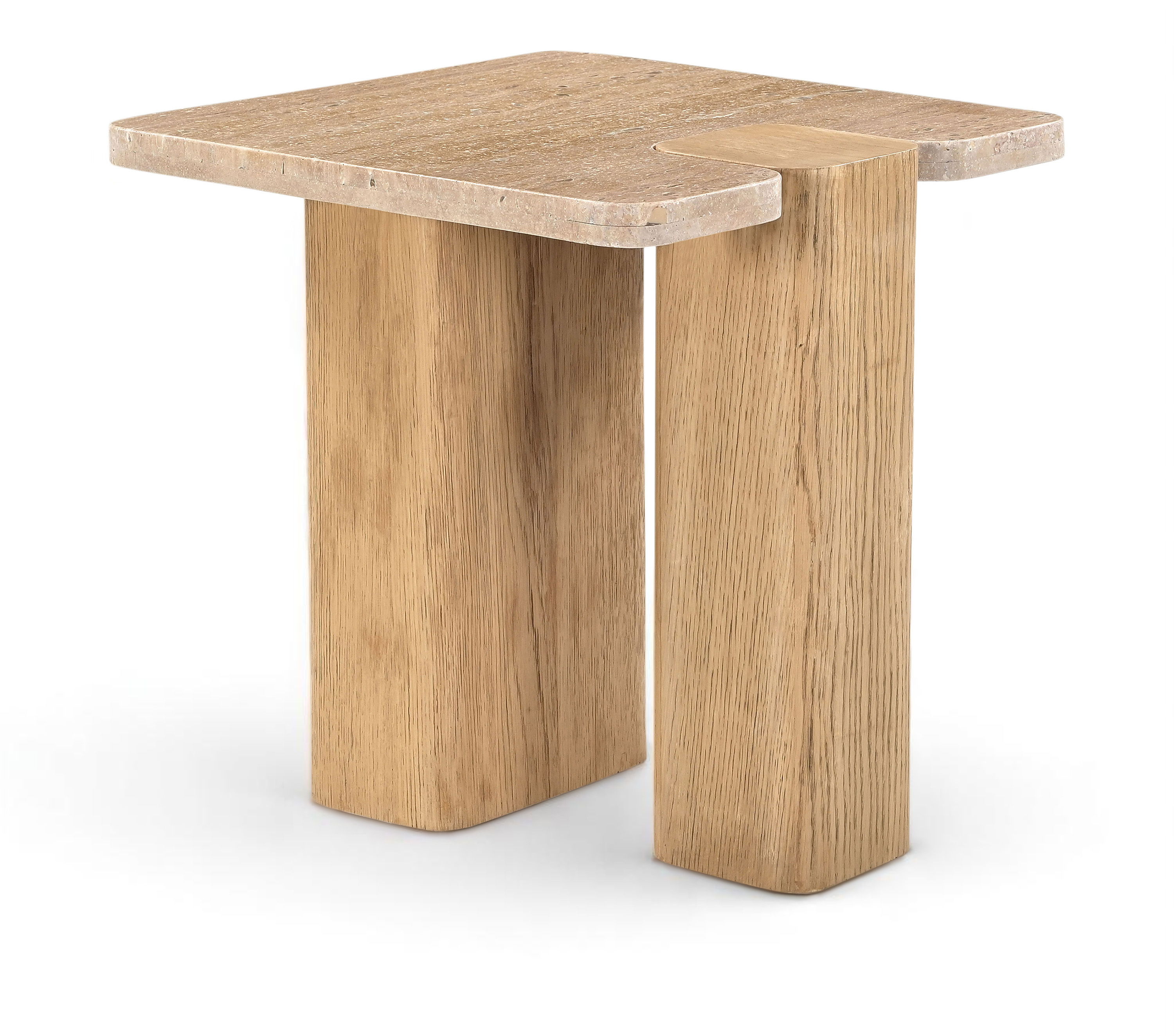 Ravenna - Genuine Travertine and Oak Wood End / Side Table - Natural