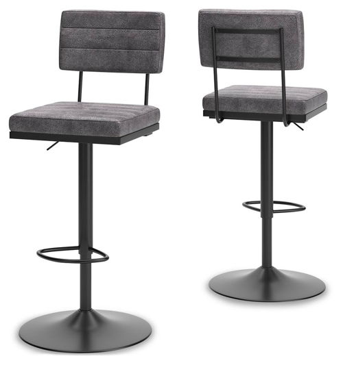 Strumford - Tall Swivel Barstool (Set of 2) with Cushioned Back - Gray / Black, dark gray