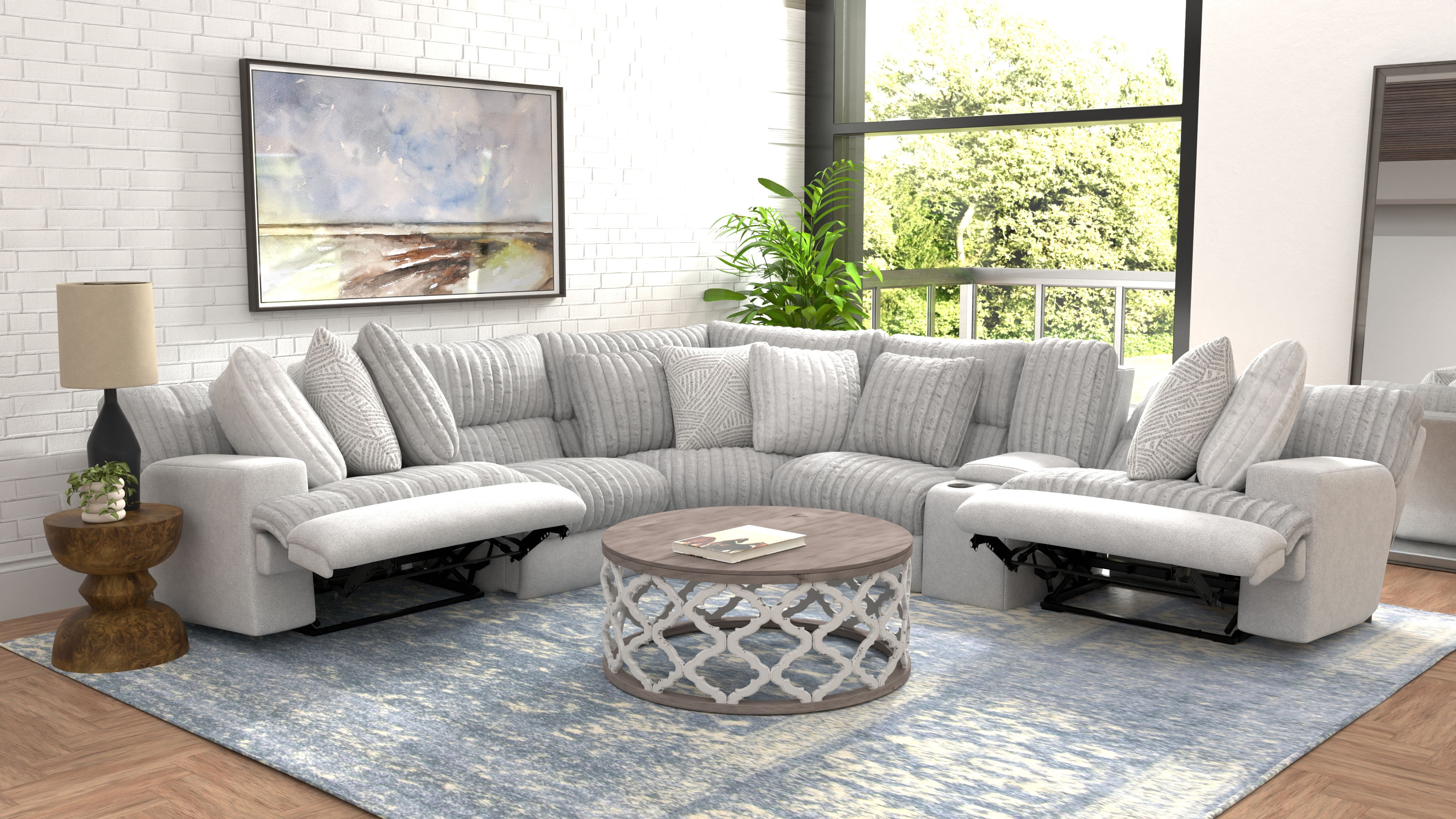 Abraxas - 6 Piece Upholstered Reclining Sectional With 2 Reclining Seats And Storage Console - Moonstruck