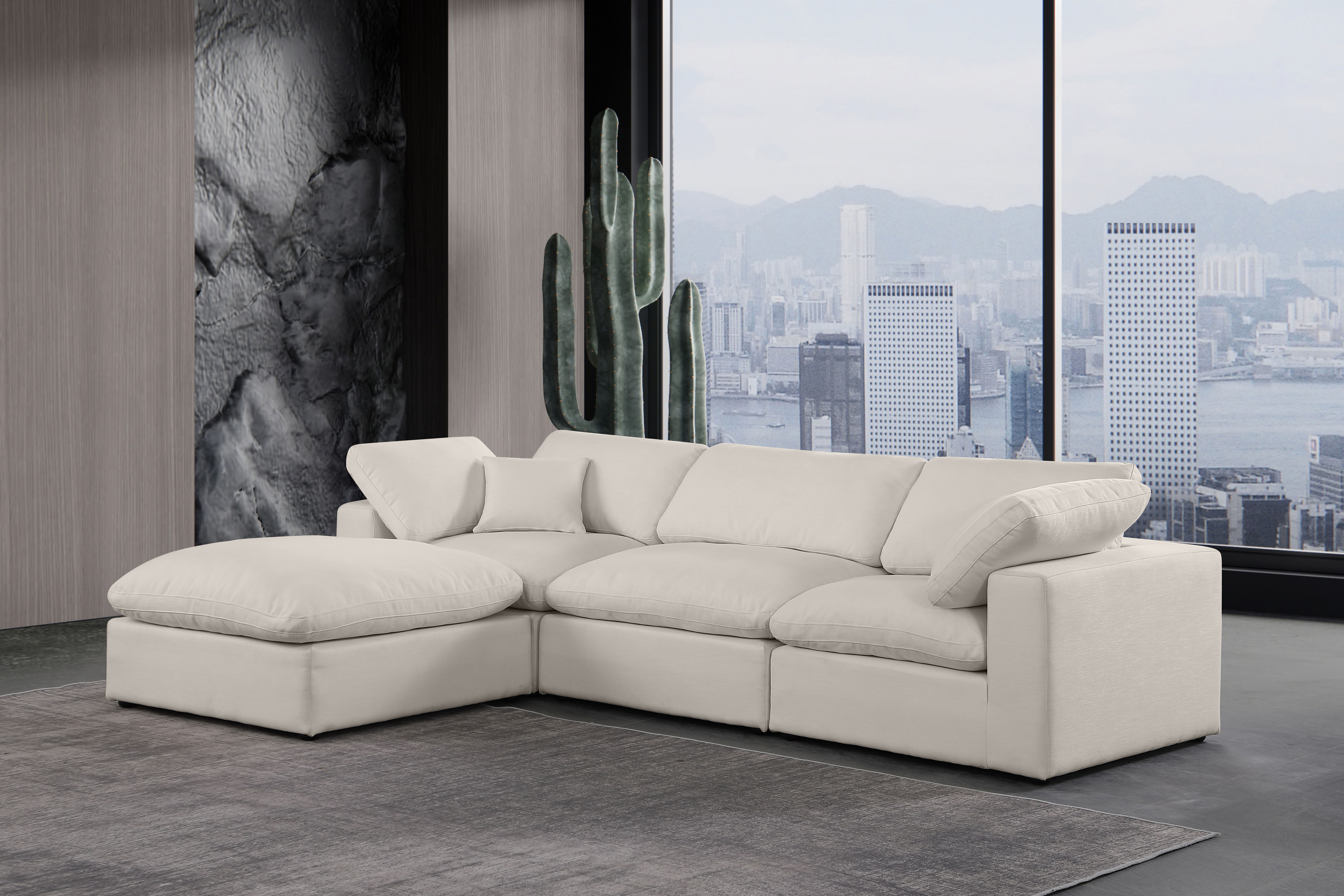 Comfy - 4 Piece Linen Fabric Modular Sectional With Chaise - Beige