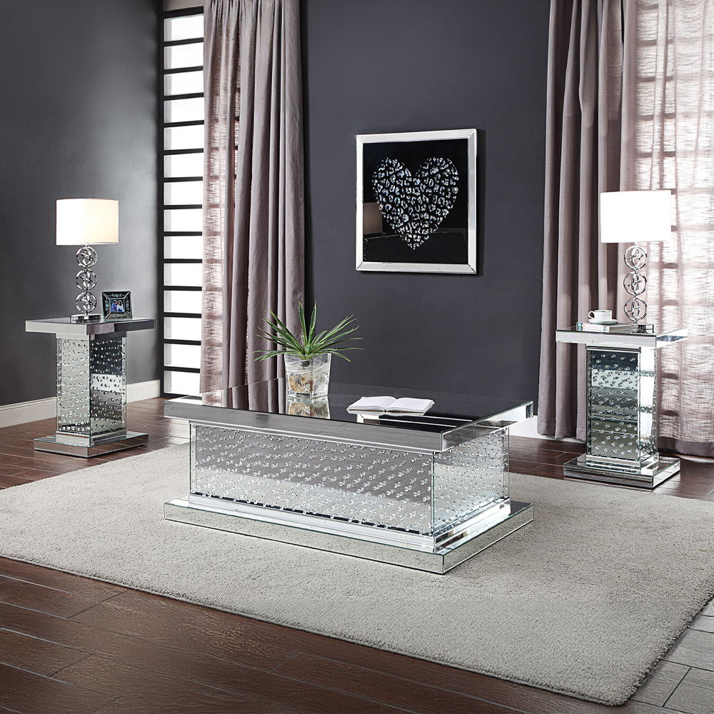 Nysa - 26" End Table - Mirrored & Faux Crystals, silver, view 5